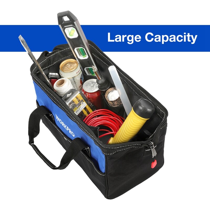 WORKPRO 13-Inch Tool Bag Tool Storage Bag Wide Mouth Tool Tote Bag Blue/Pink NEW