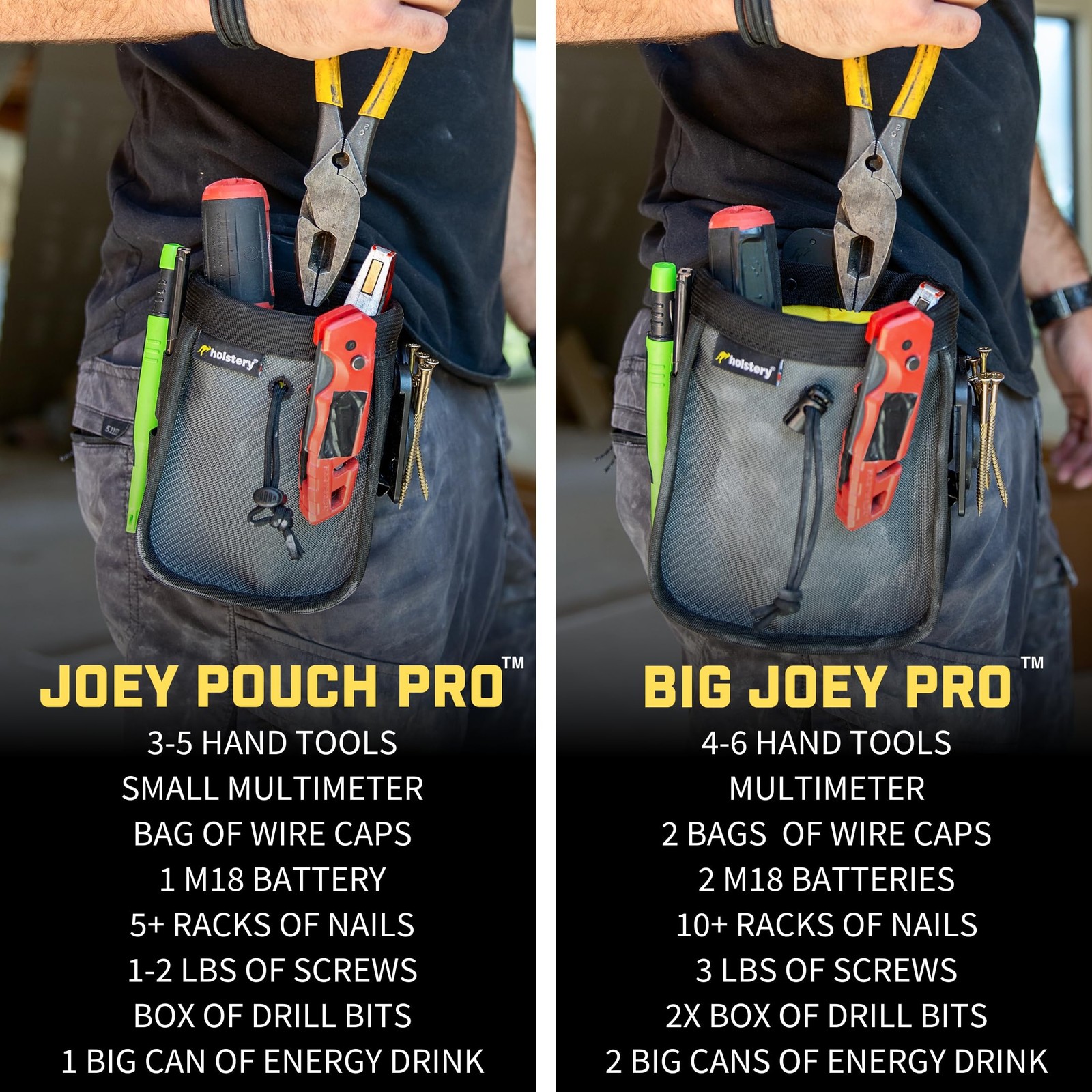 Holstery Big Joey Pouch PRO Clip-On Tool Belt Bag with Metal Clip