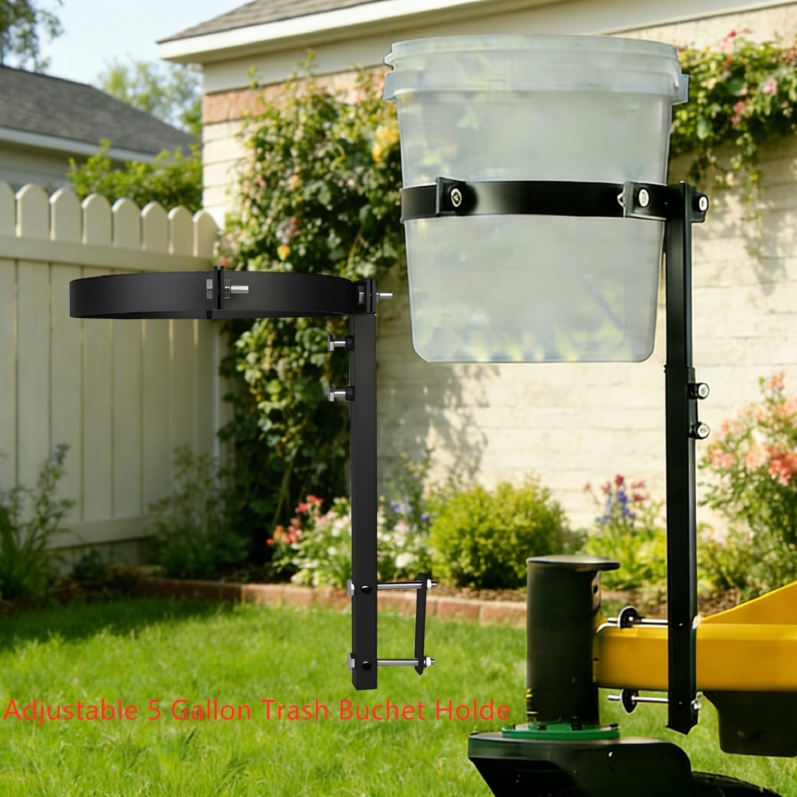 5 Gallon Trash Bucket Holder for Zero Turn Mowers，1.27-2.3in Clamp No Drill