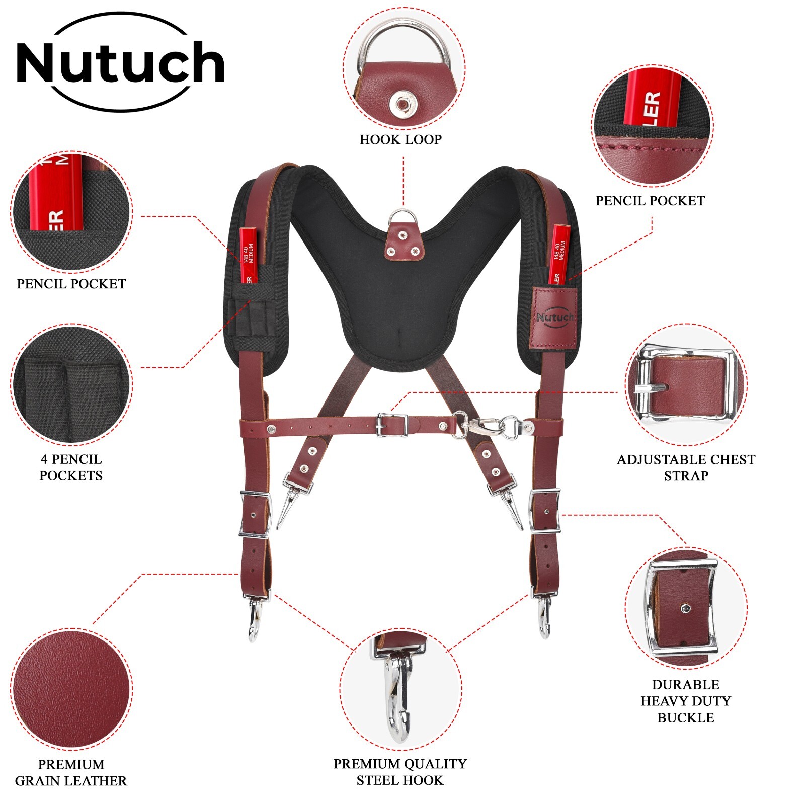 NUTUCH Nylon and Leather Tool Belt with Suspender | Electrician Tool Belts
