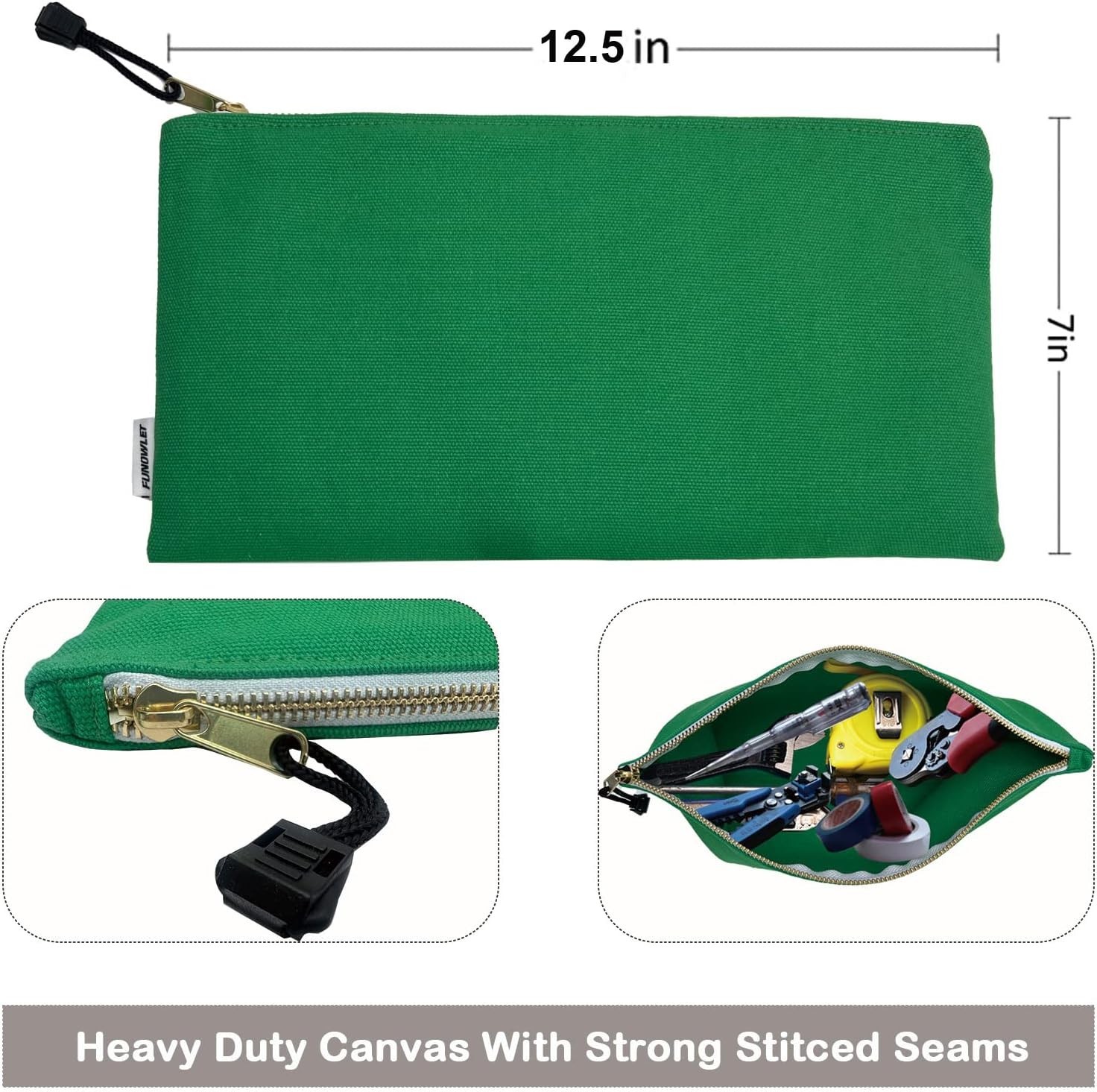 Washable 6 Pack Canvas Tool Bag Set – Heavy Duty, Durable, 12.5 x 7-Inch Pouches