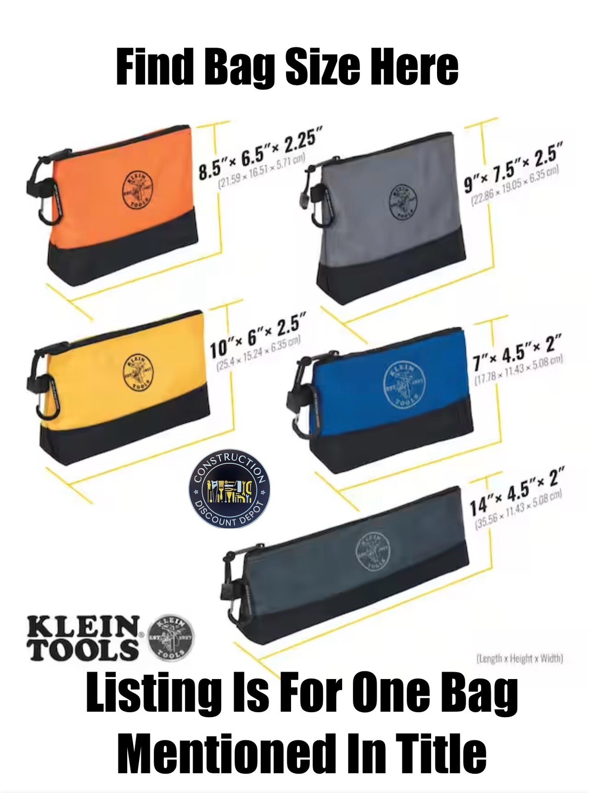 Klein Tools Ballistic Weave Heavy Duty Bag With Carabiners -Orange-Wire nut Size