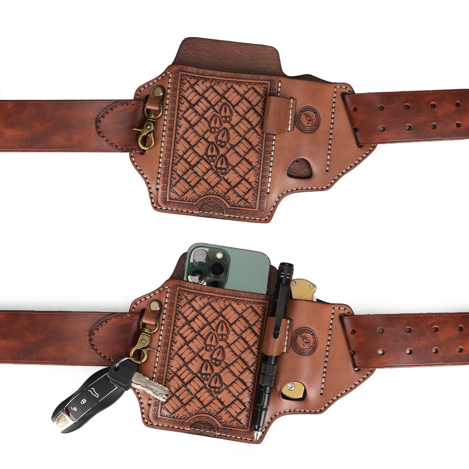 Leather Cell Phone Case Pouch Carry Holster Belt Knife Sheath Pen Holder