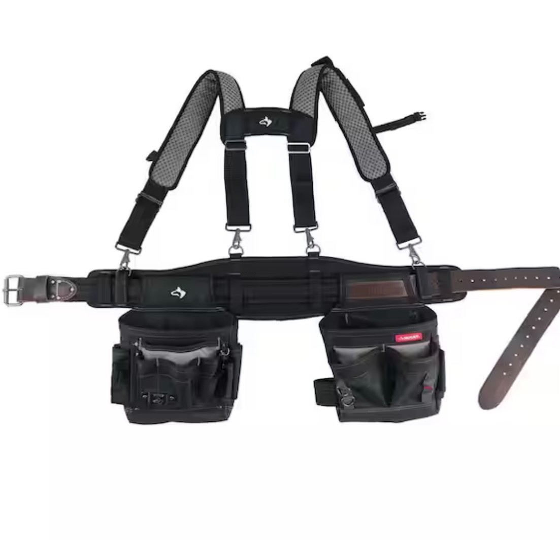 Husky Electricians 2-Bag Heavy Duty Work Tool Storage Belt with Suspenders