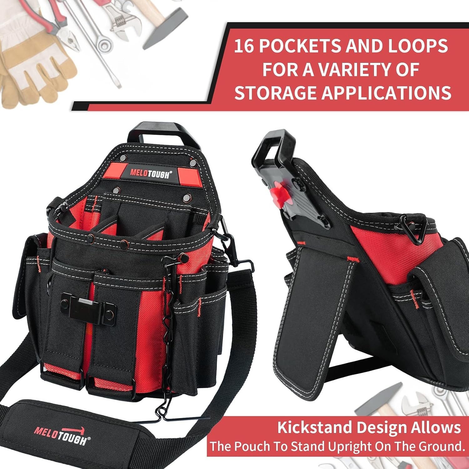 Professional Tool Pouch with Removable Shoulder Strap – 16 Pocket Organizer