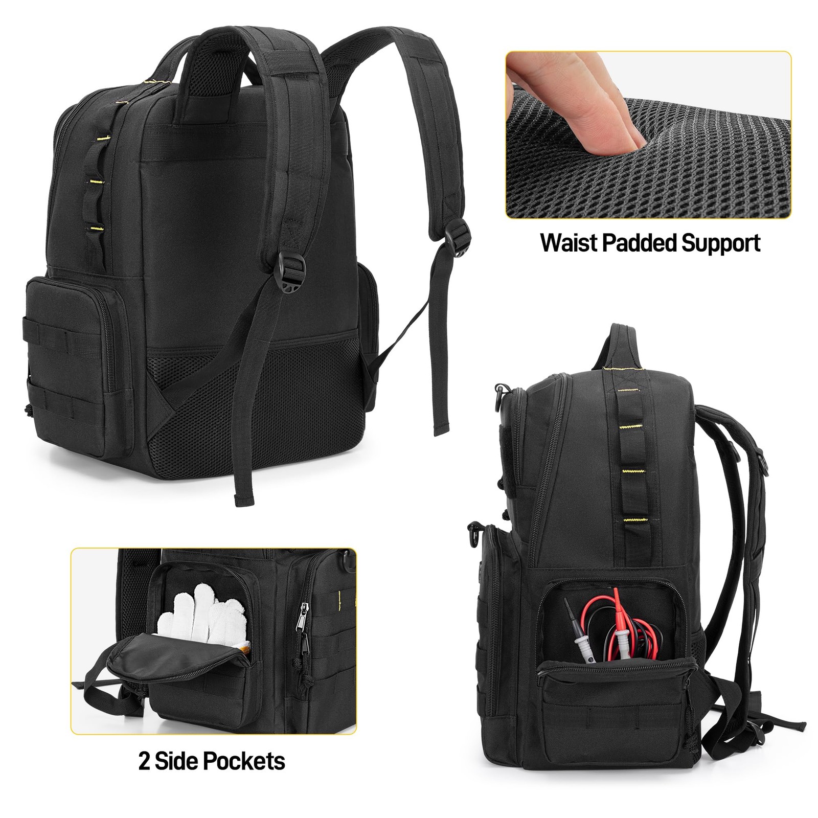 Rexmica Heavy-Duty Tool Bag Backpack with 3 Tool Pouches, Black
