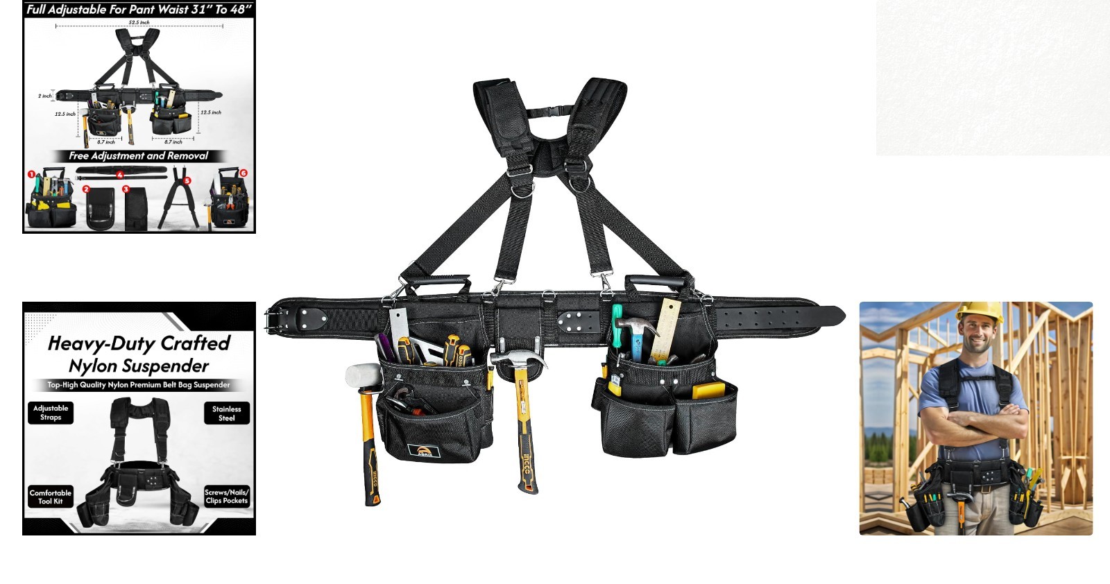 Leather & Nylon Tool Belt with 28 Pockets – Ideal for Professionals