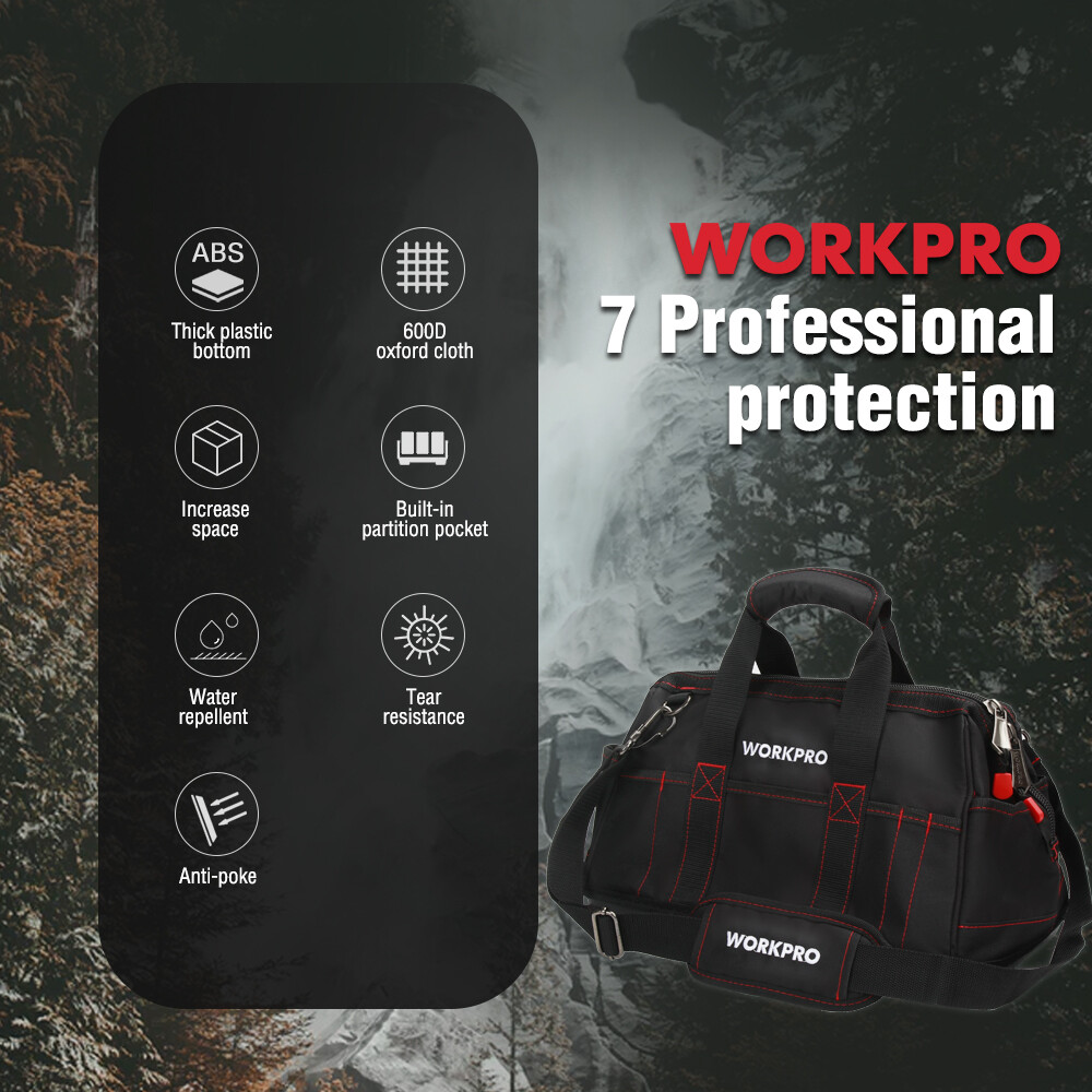 WORKPRO 16-inch Heavy Duty Zipper Tool Bag Wide Mouth Storage Carrying Work Tote