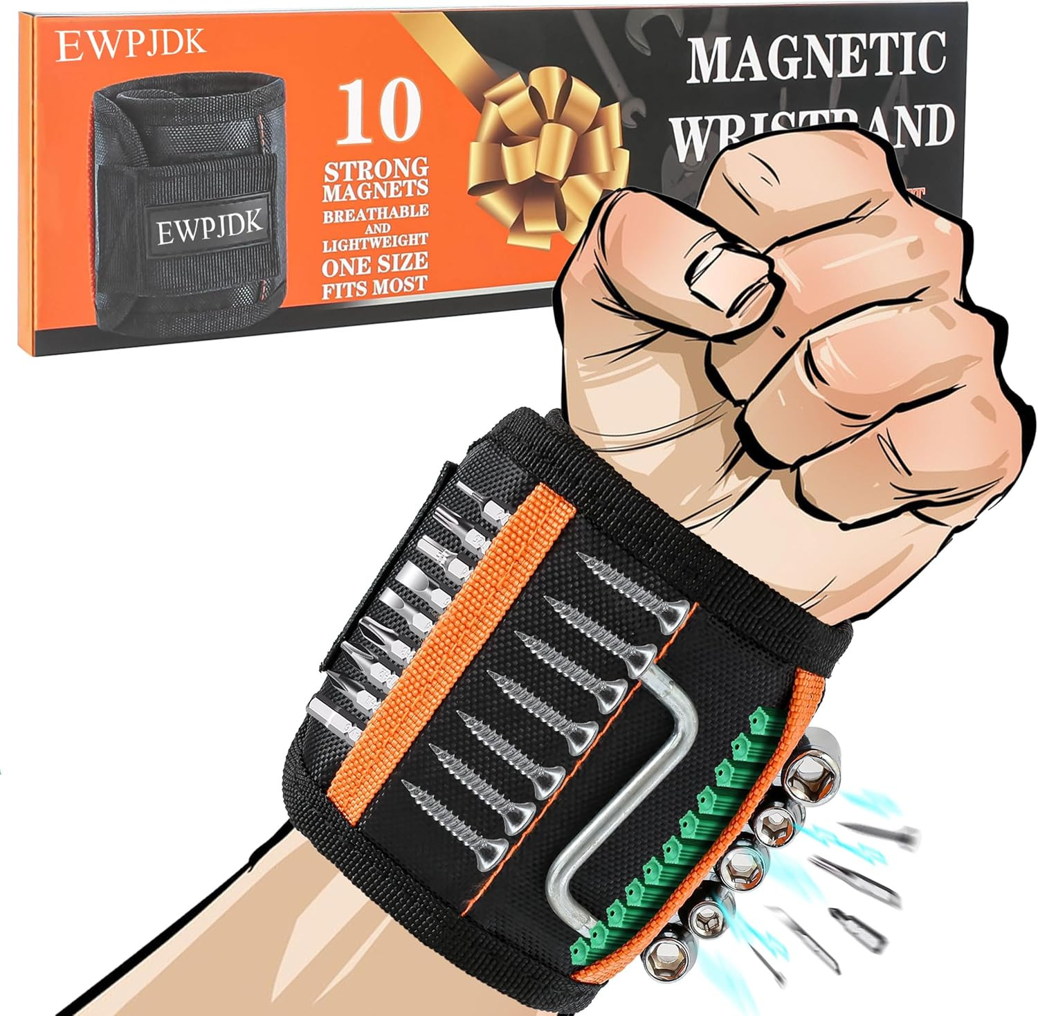 EWPJDK Magnetic Wristband for Holding Screws, Drilling Bits, Nails, Stocking Stu