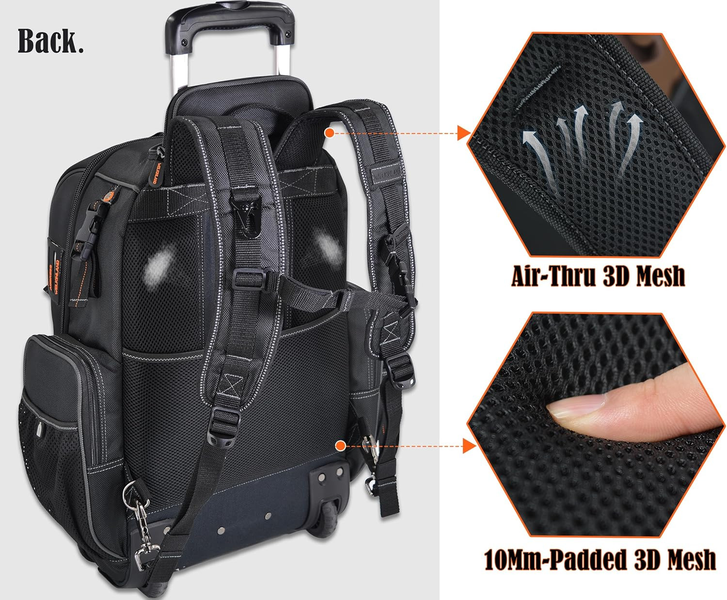 Rolling Tool Backpack with 4 Clear Pouches – Convenient & Spacious!