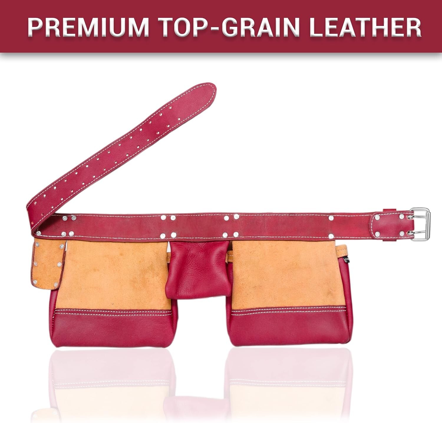 Construction Tool Belt, 11 Pockets Leather Tool Pouches Carpenters Work Belt