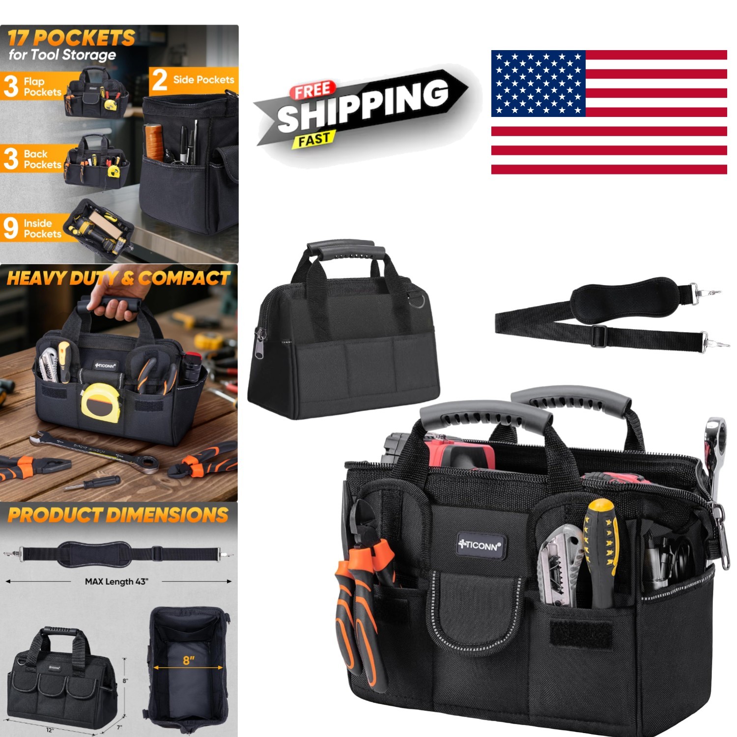 Heavy Duty Portable Tool Box 12 Inch Waterproof Oxford Fabric Storage Solutions