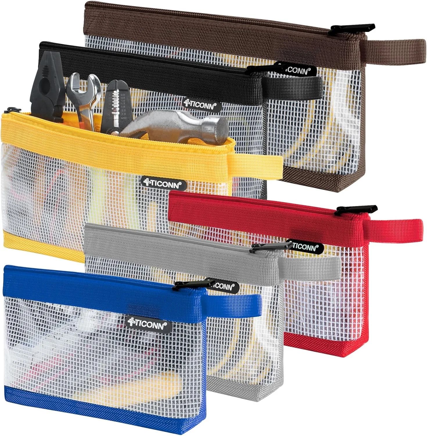 TICONN Tool Pouch, 1680D Oxford Small Tool Bag, Tool Pouches with Zipper, Clear