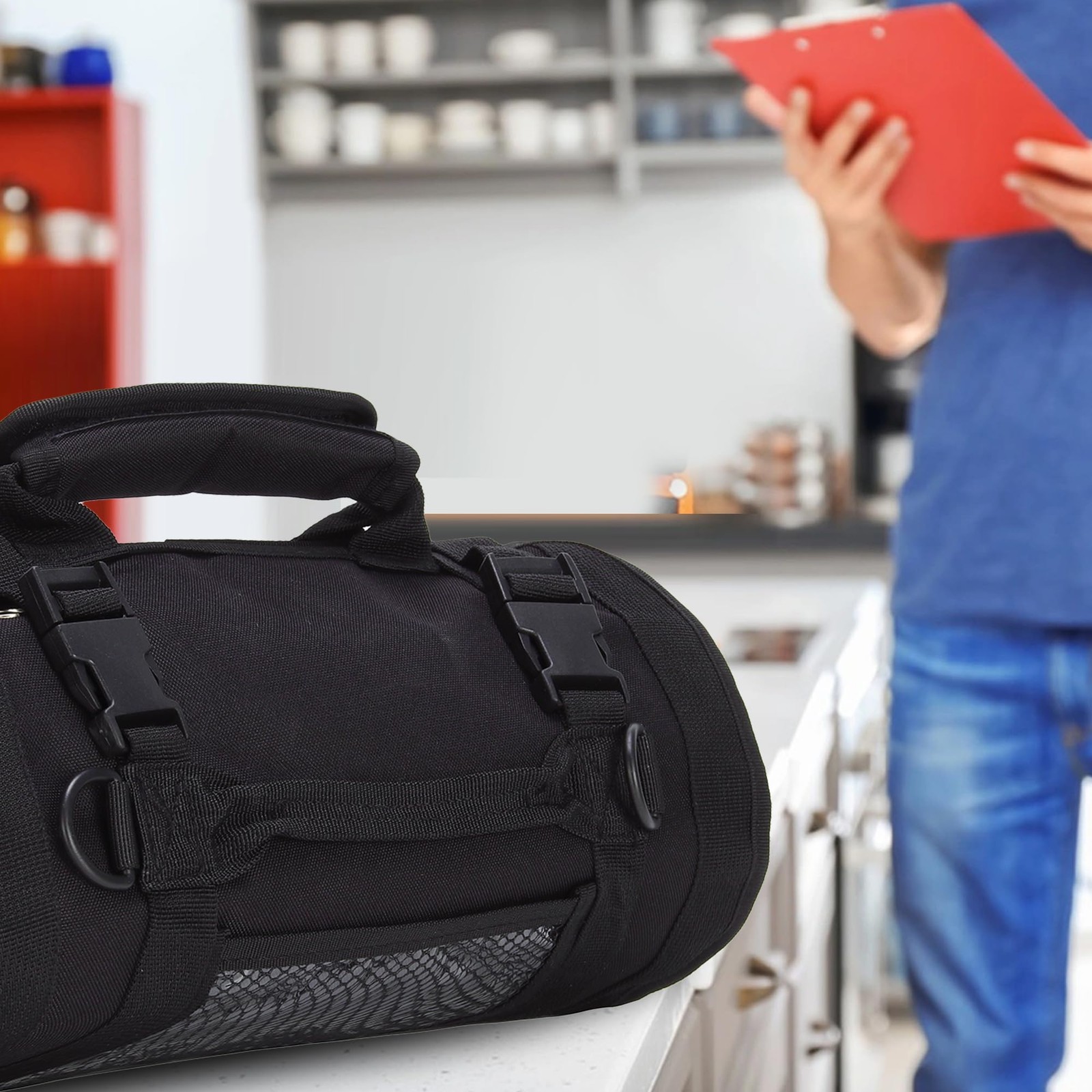 Tool Roll Bag Organizer Carrier Storage 6 Zipper Pockets Strap Mechanic Orange
