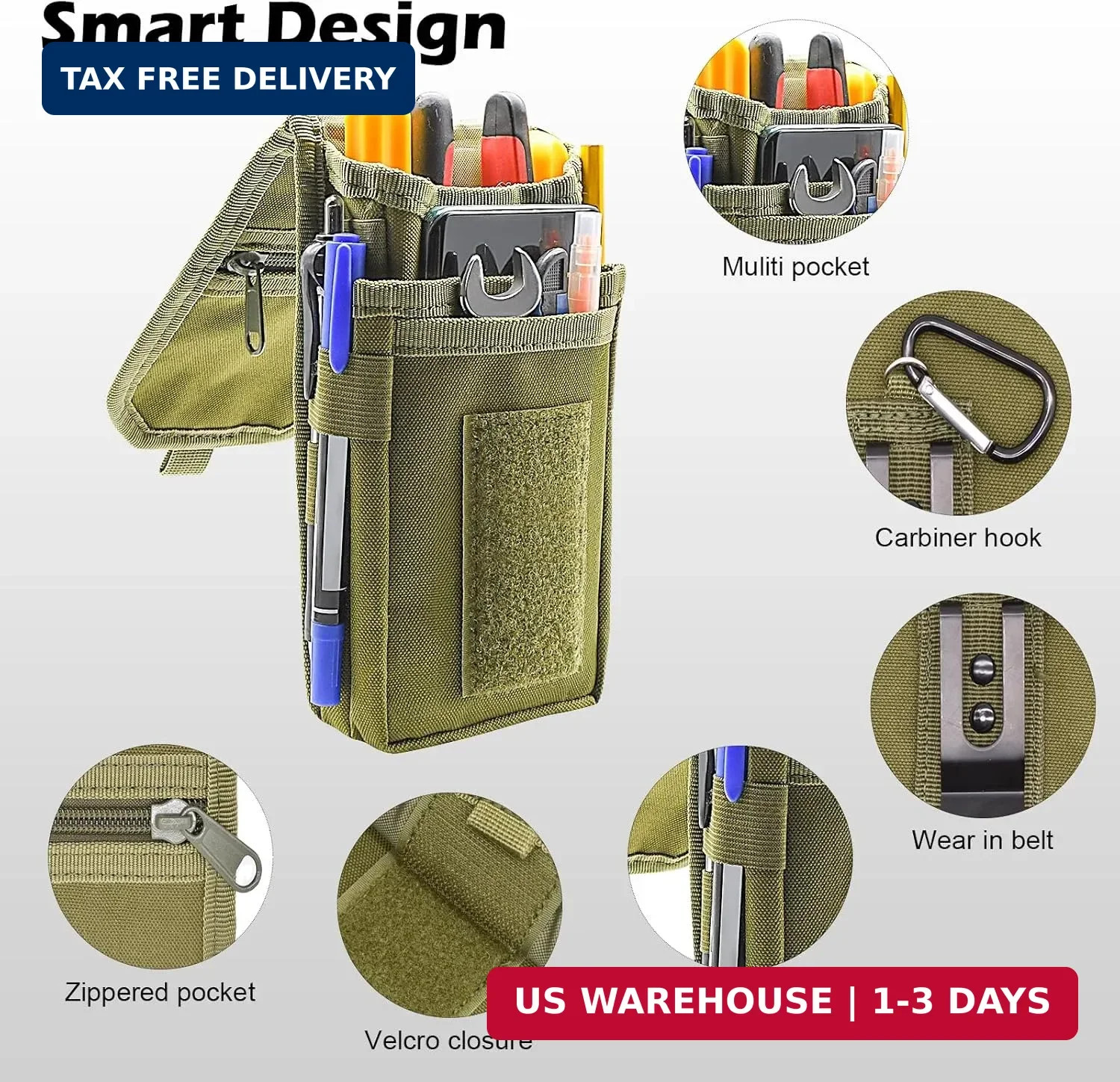 Belt Tool Pouch, Tactical Utility Organizer with Cell Phone Holder, Durable Heav