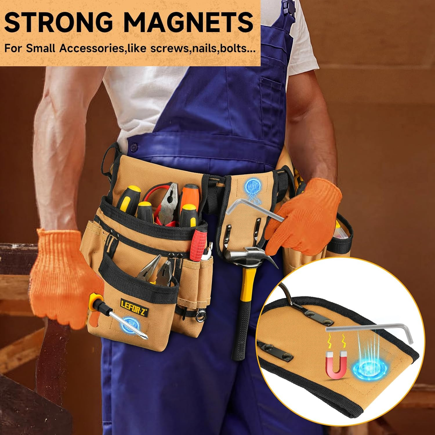 Tool Belt,Magnetic Tool Pouch,27-Pockets Heavy Duty Padded Tool Belts for Men,De