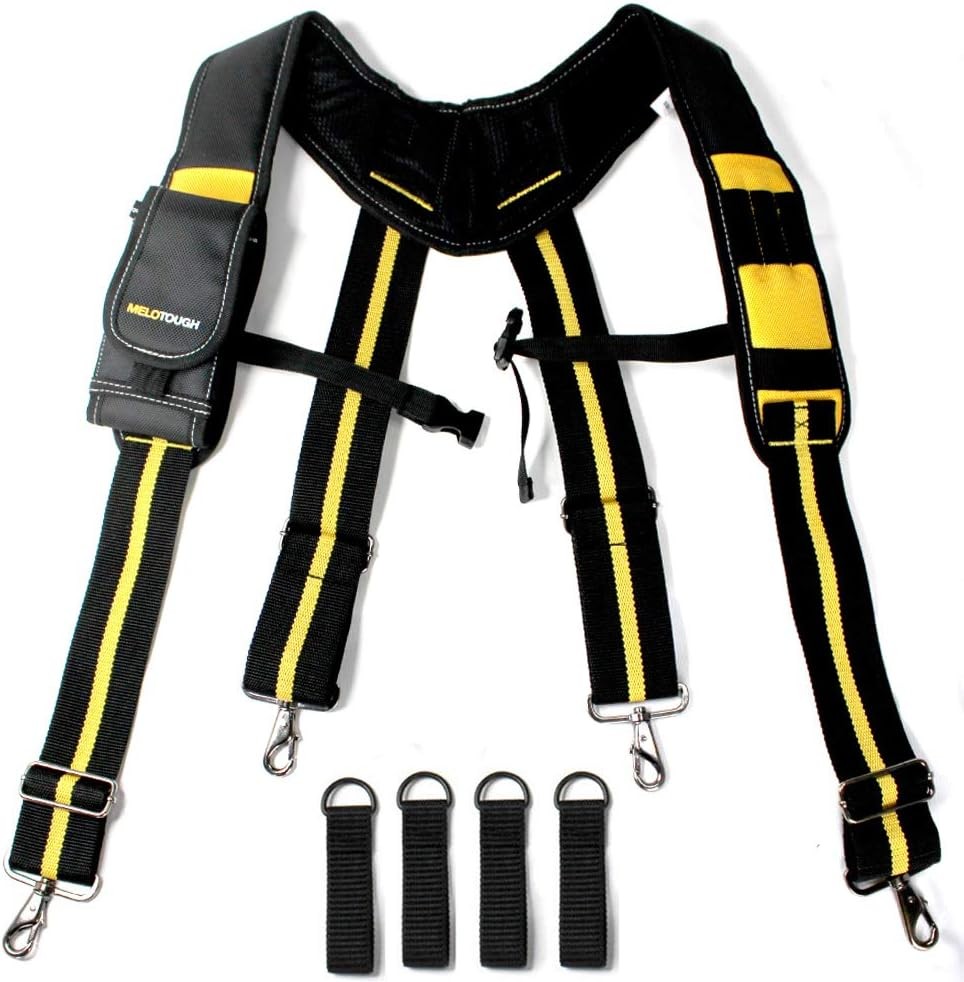 MELOTOUGH Padded Suspenders/Tool Belt Suspenders with phone holder Tape Holder P