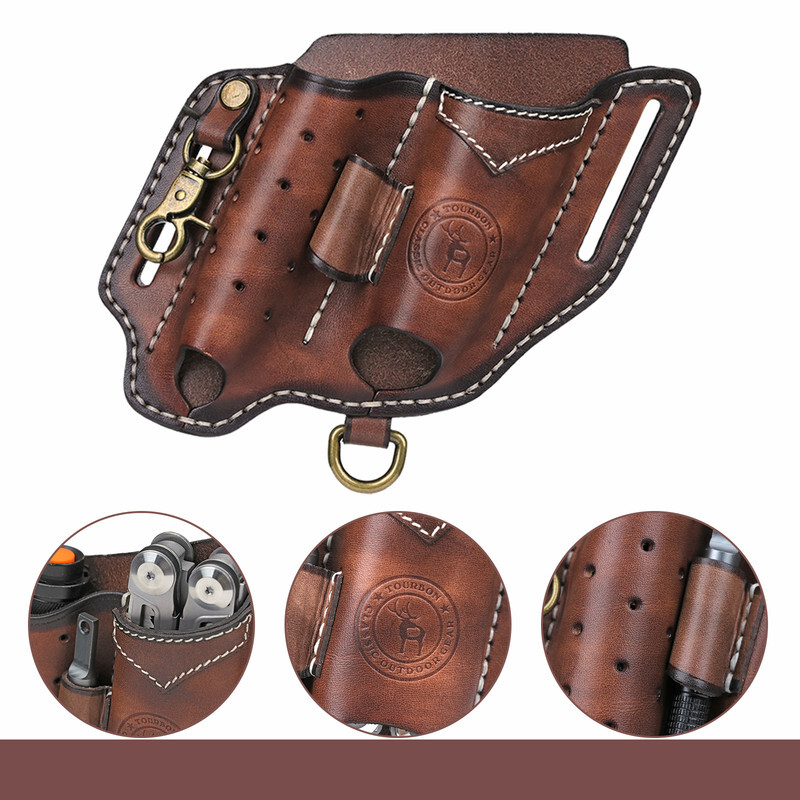 TOURBON EDC Multitool Sheath Flashlight/Key Fob/Pen Belt Holster Camping Gift
