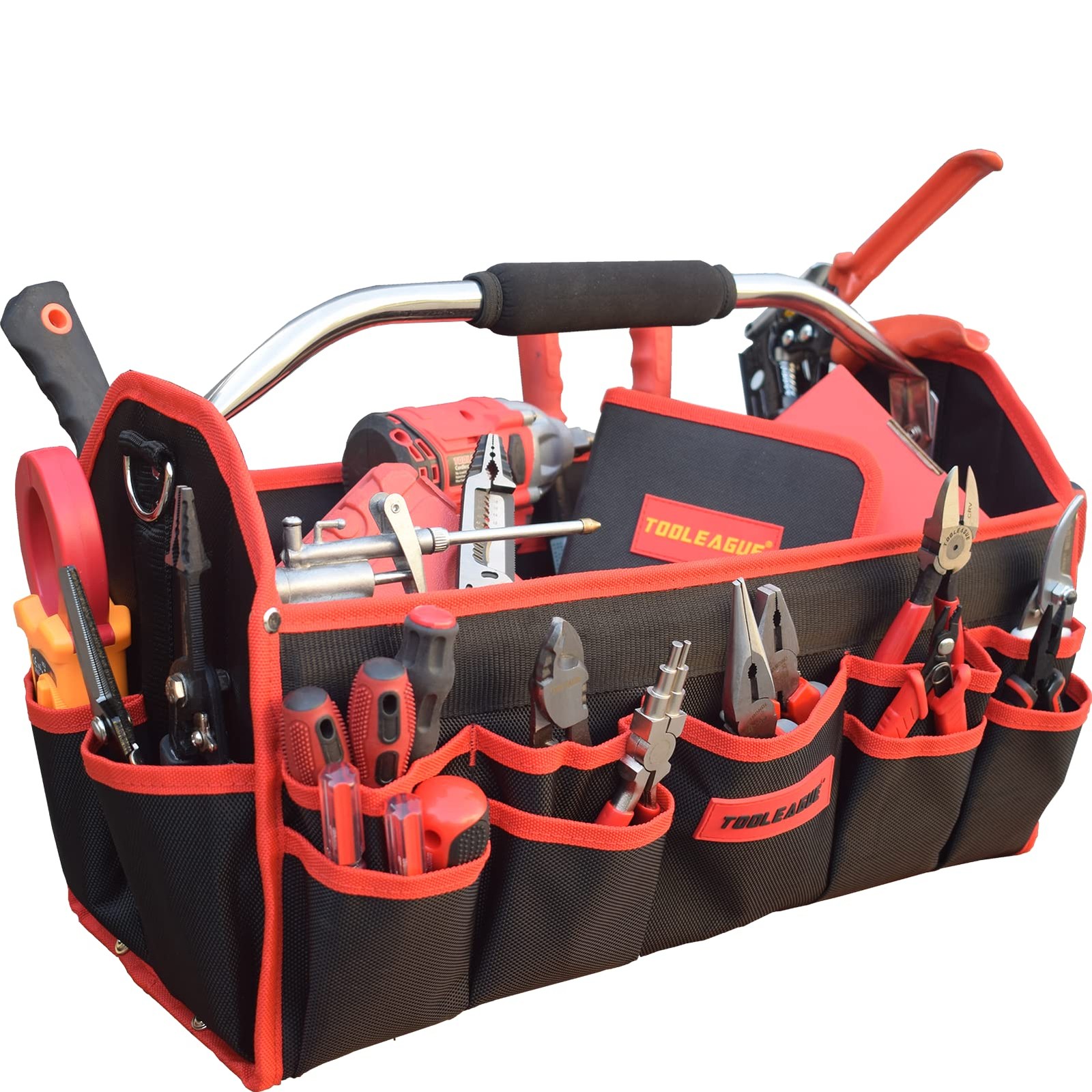 19 Inches Heavy Duty Tool Bag 25 Pockets,1680D Fabric Tool Bags with Strong M…