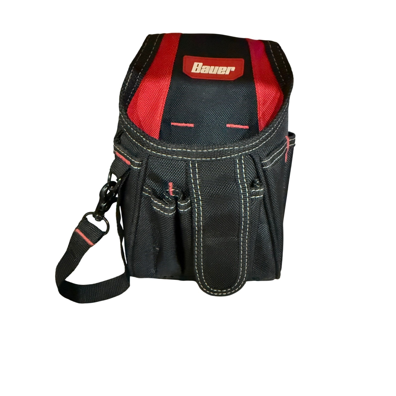 Bauer 7 Pocket Utility Pouch Tool Bag Belt Clip Black Red Polyester 58821