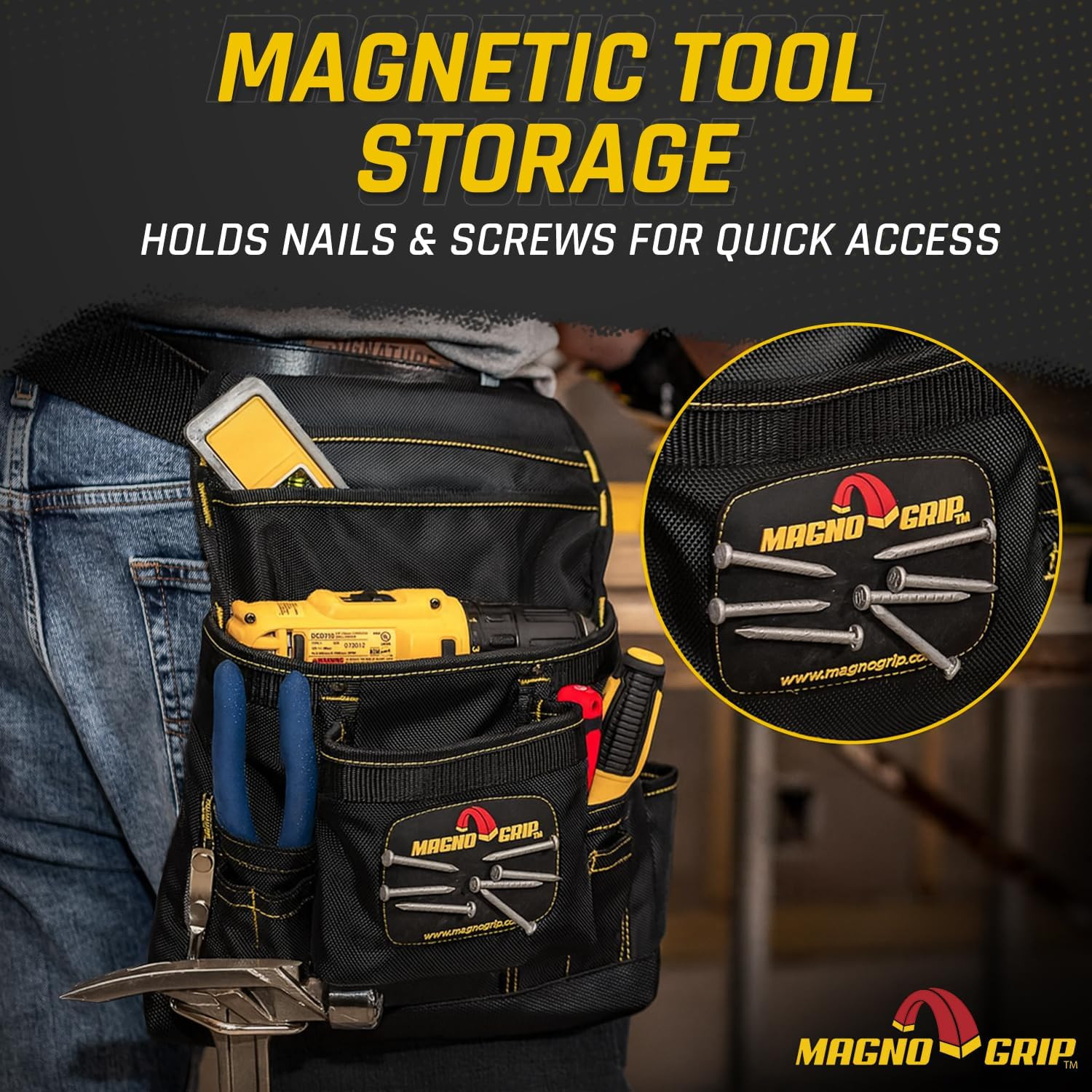 10-Pocket Tool Pouch with Magnetic Storage – Durable 1680D Ballistic Polyester,