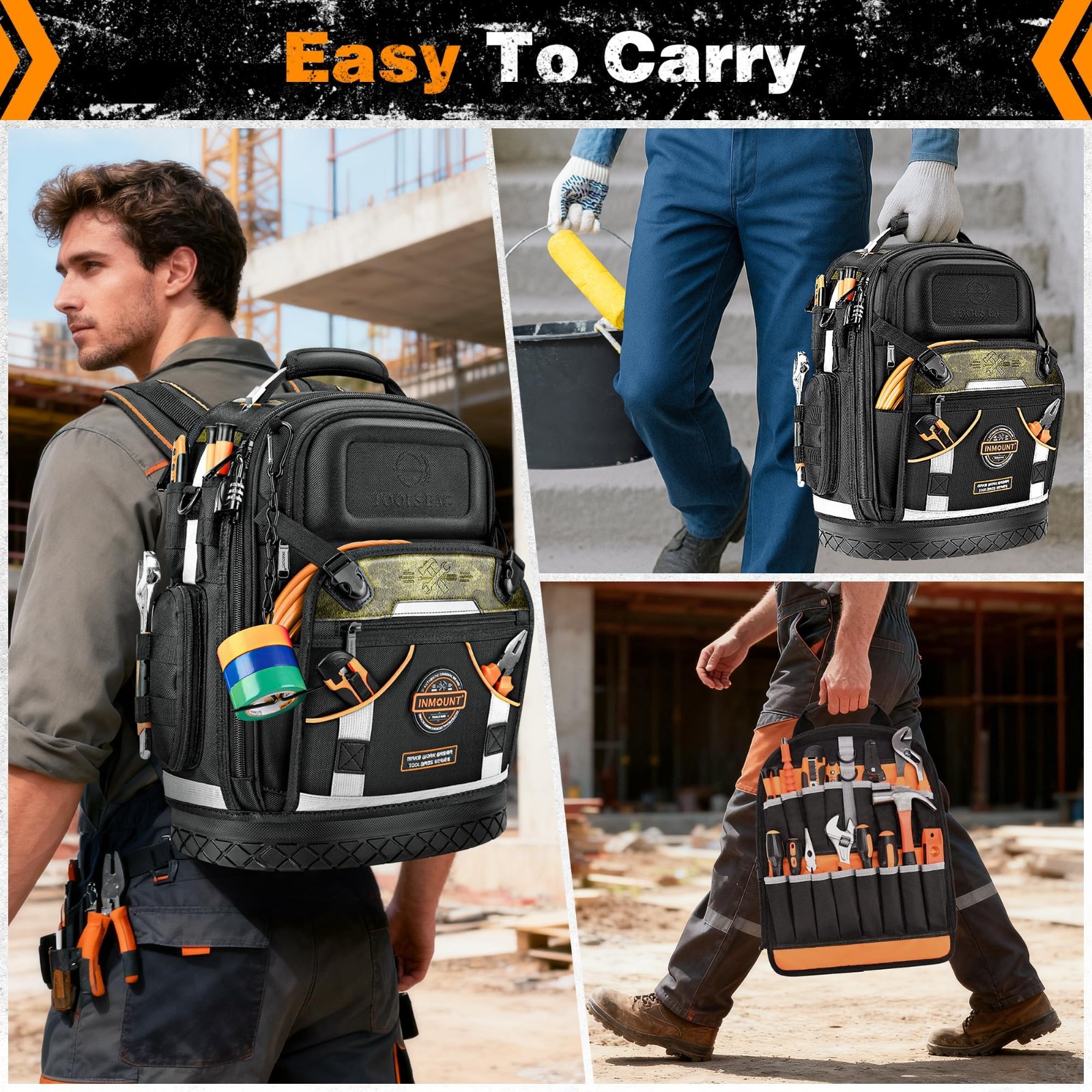 Heavy Duty Tool Backpack for Men, Durable 1680D Organizer with Molded Base & Loc
