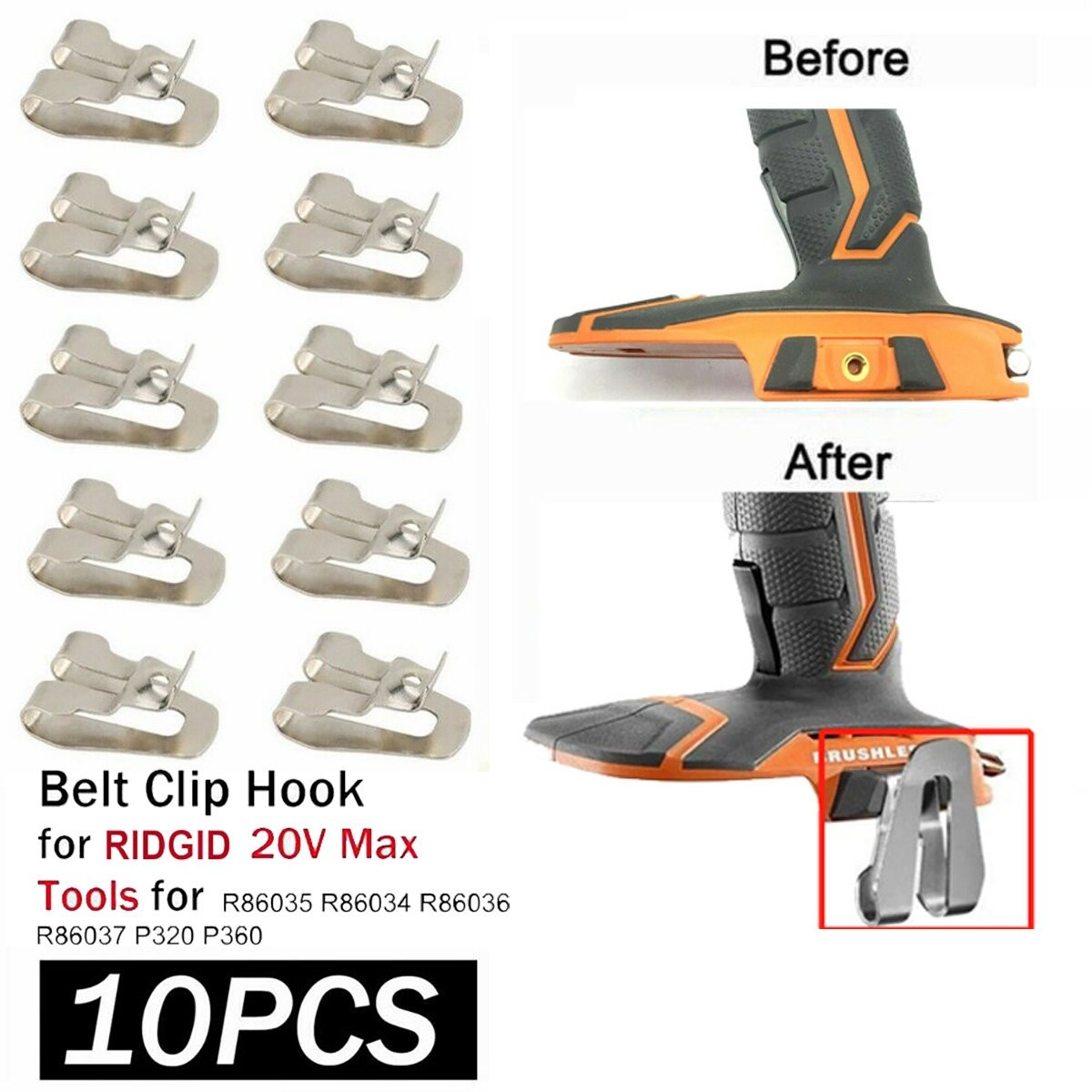 10 Pack Belt Clip Hook Fits for Ridgid W/Screw For Ridgid R86035 R86034 R86036