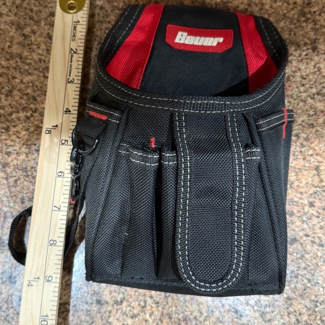 Bauer 7 Pocket Utility Pouch Tool Bag Belt Clip Black Red Polyester 58821