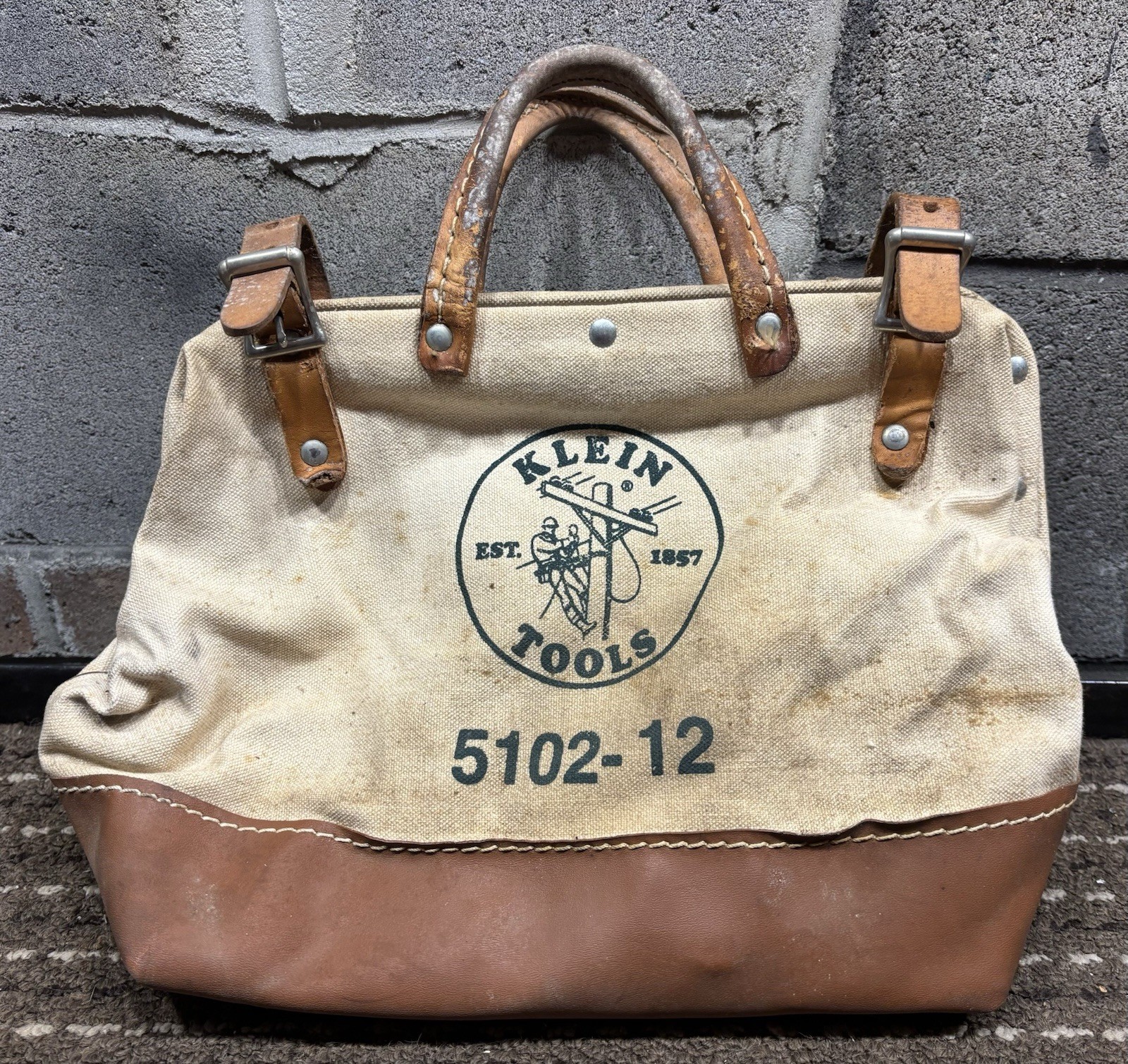 Vintage Klein Tools Lineman Bag 5102-12 Canvas Leather USA
