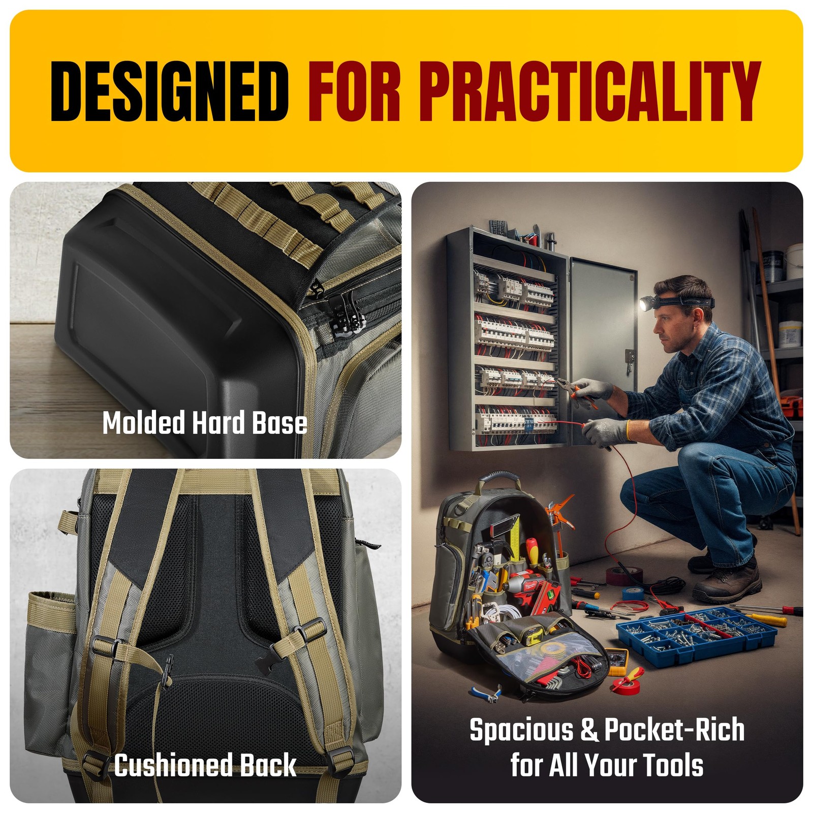 The Ryker Bag Tool Backpack, Heavy Duty Electrician Tool Bag for Contractors,…