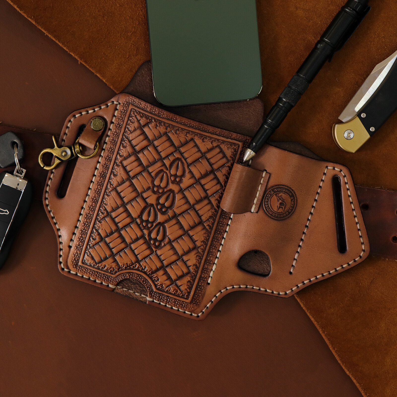 Leather Cell Phone Case Pouch Carry Holster Belt Knife Sheath Pen Holder