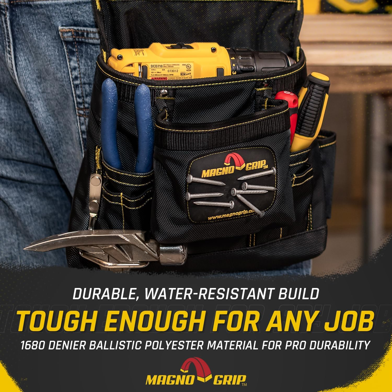 10-Pocket Tool Pouch with Magnetic Storage – Durable 1680D Ballistic Polyester,