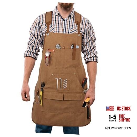 Men’s Canvas Tool Apron, Heavy Duty Multi-Pocket Work Apron for Khaki