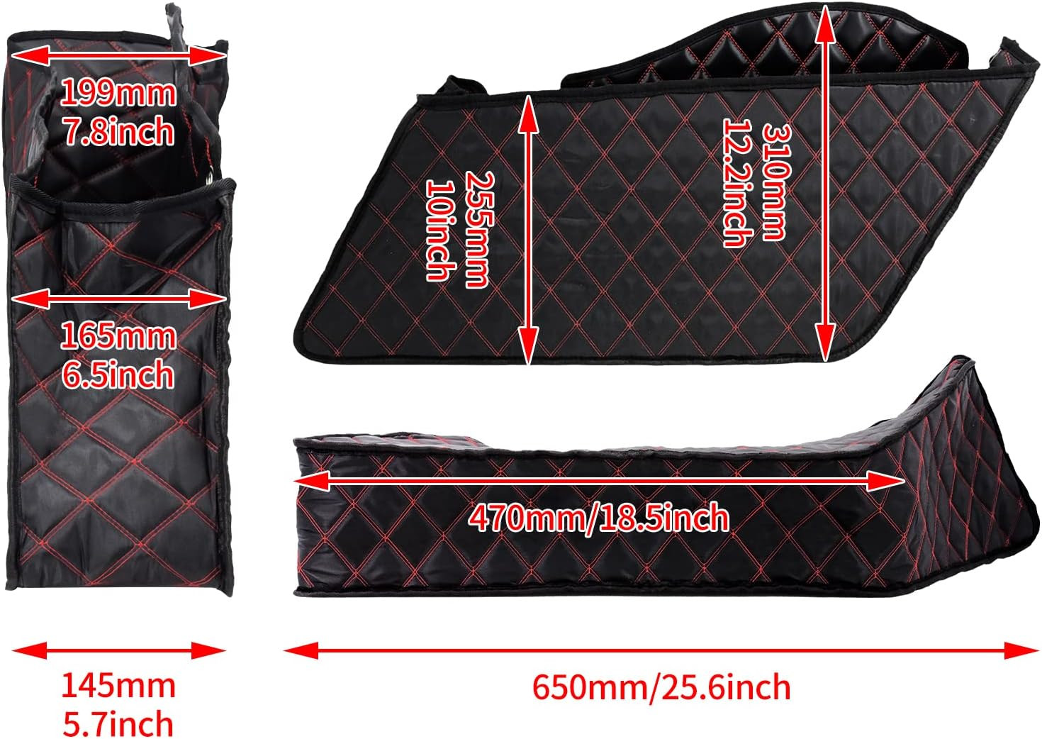 Saddlebag Liners Carpet Insert with Red Stitching for Non-Stretched Non-Tapered