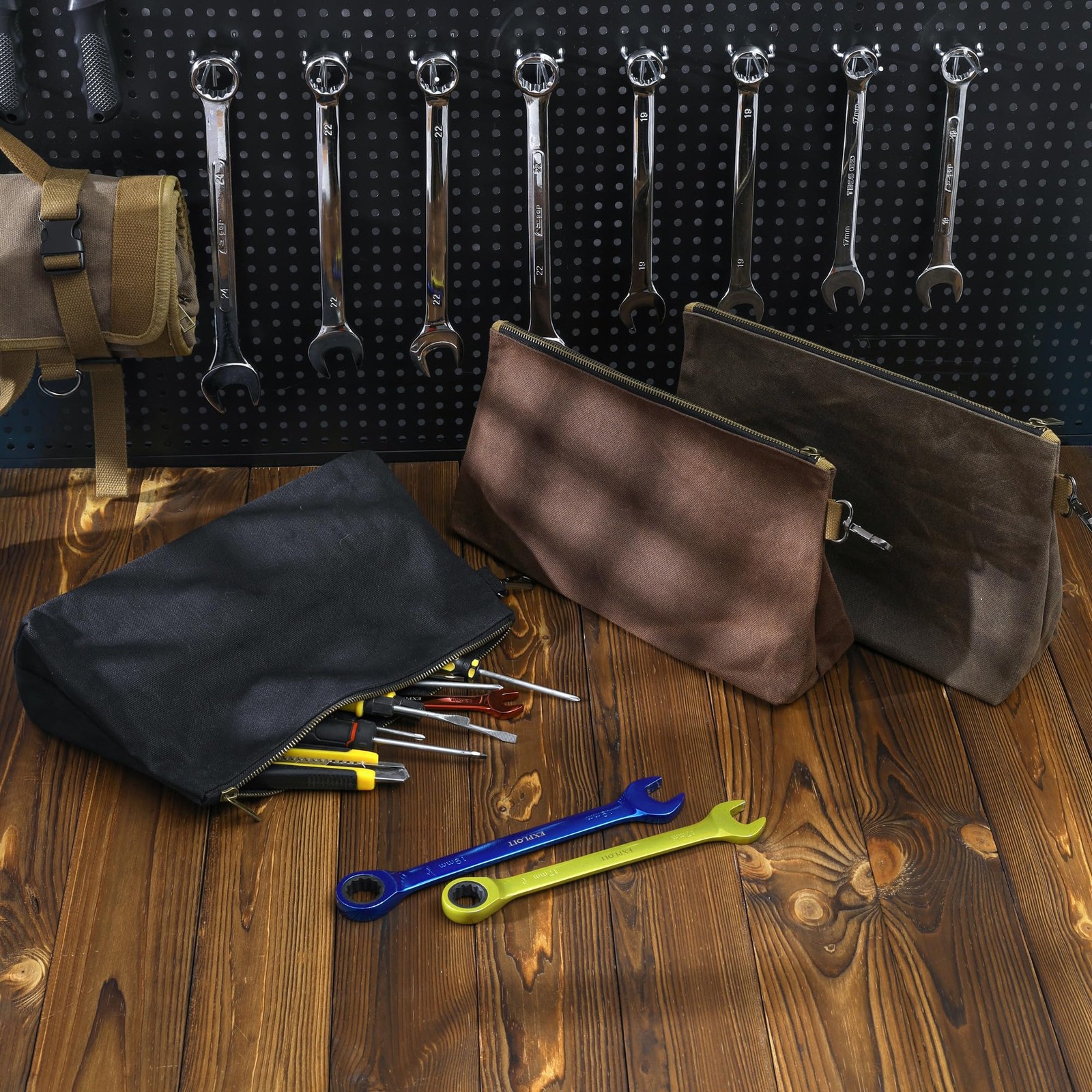 Waxed Canvas Tool Pouch, Heavy Duty 3 Packs Tool Bag with Smooth Zipper and C…