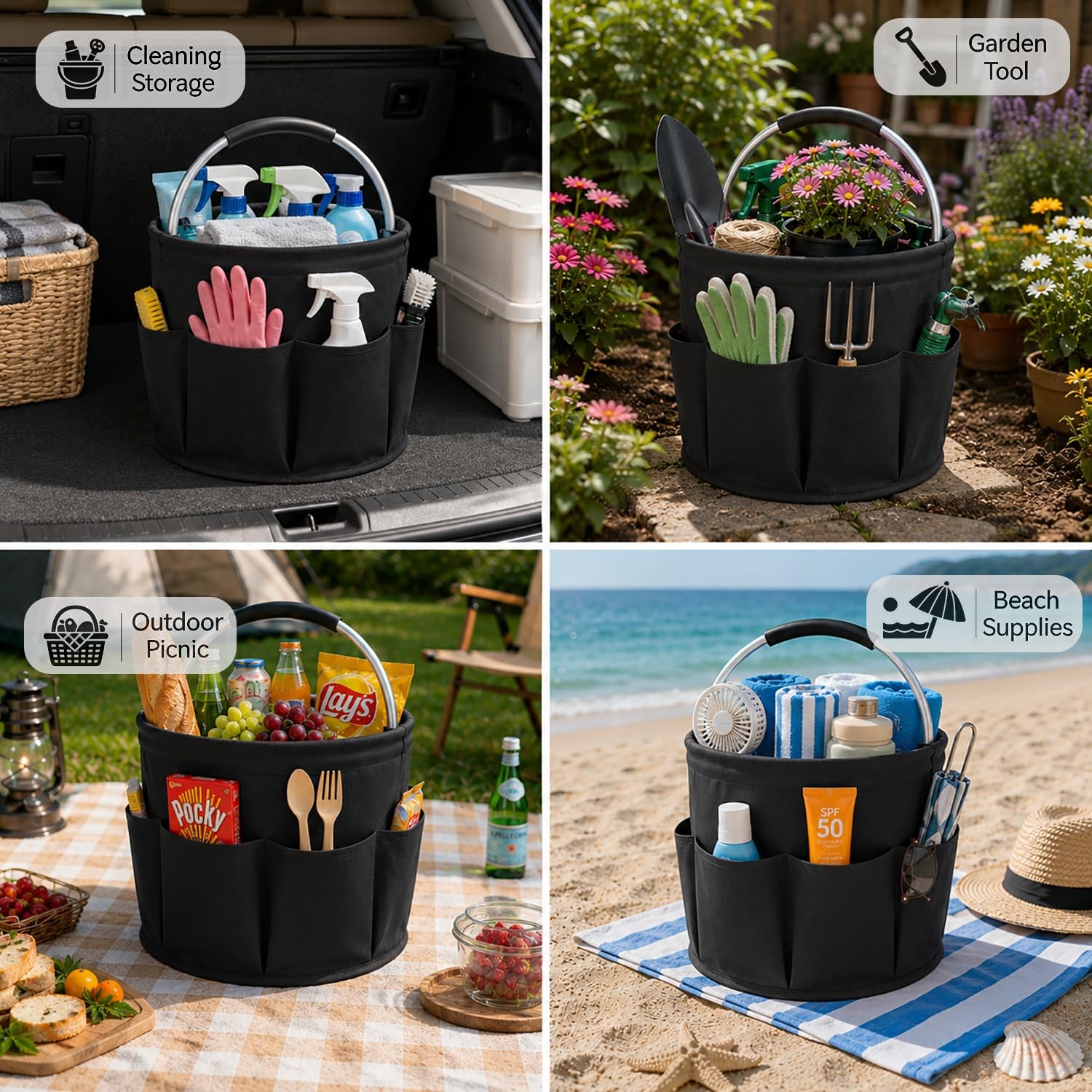 Cleaning Caddy with Handle 17L Foldable Storage Basket, Heavy Duty 600D Oxford