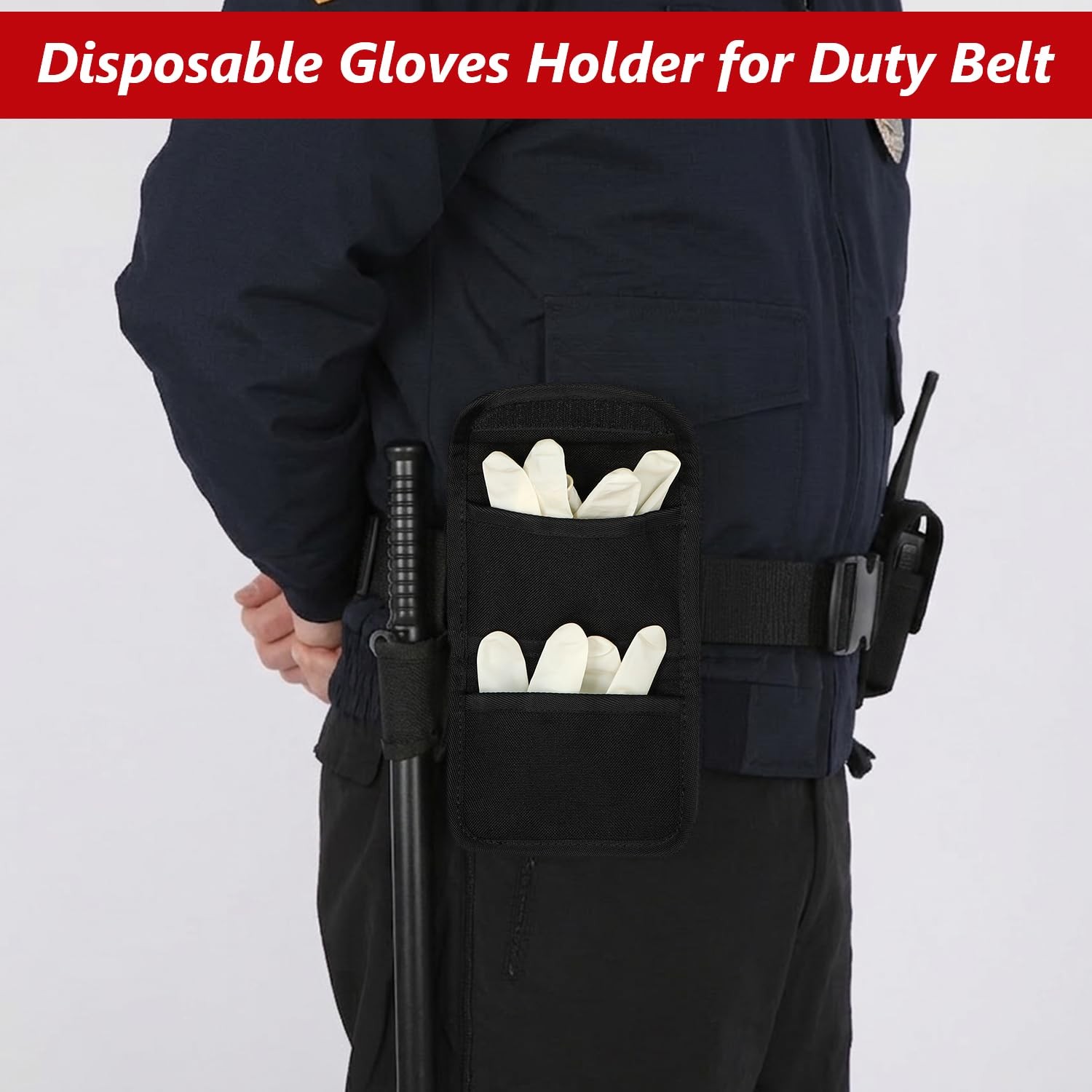 Double Glove Pouch for Police Firefighter, Duty Belt Rubber Gloves Holder, Du…