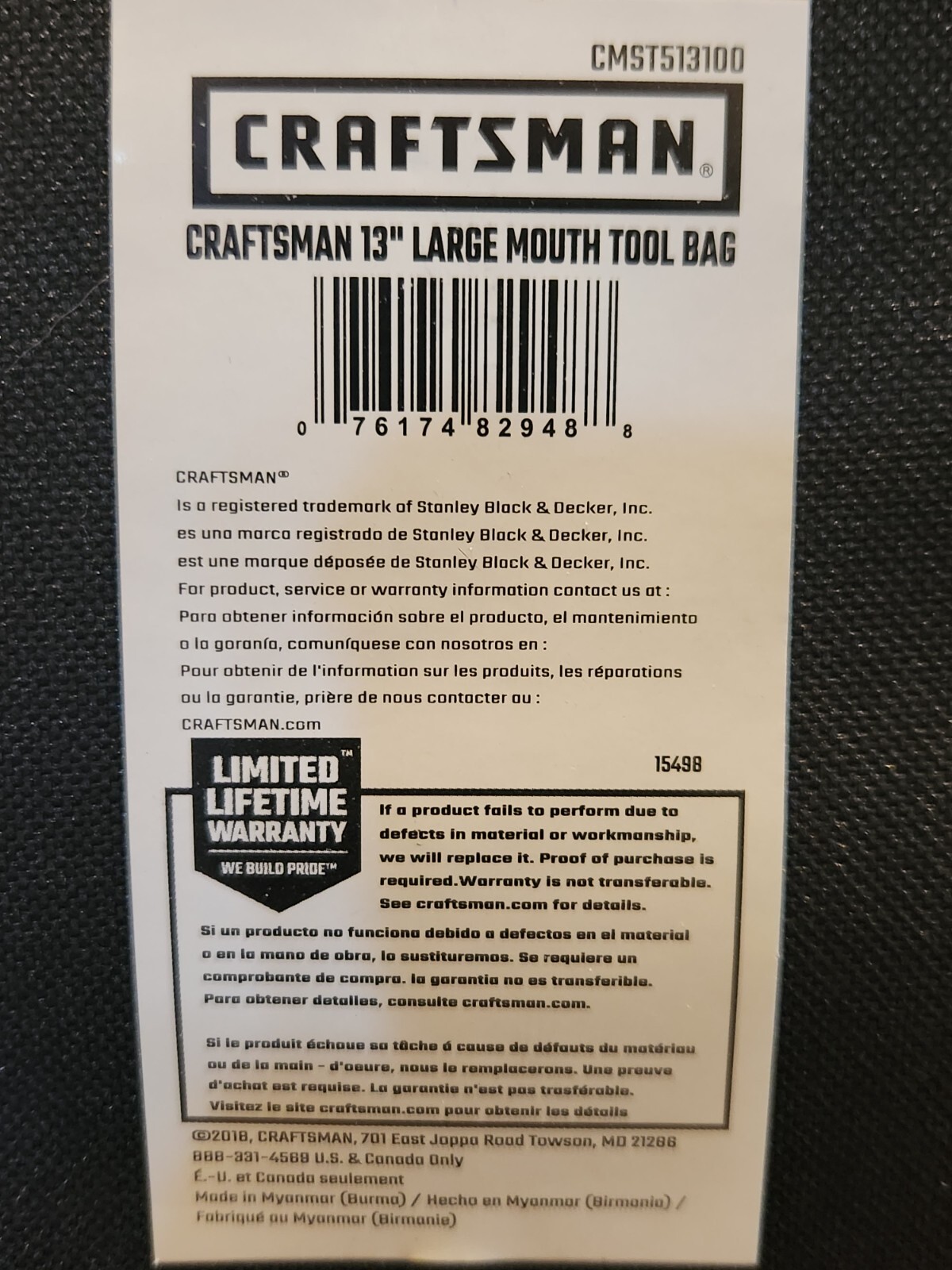 Craftsman 13 in. W X 9.75 in. H Wide Mouth Tool Bag 6 pocket Black/Red NWT