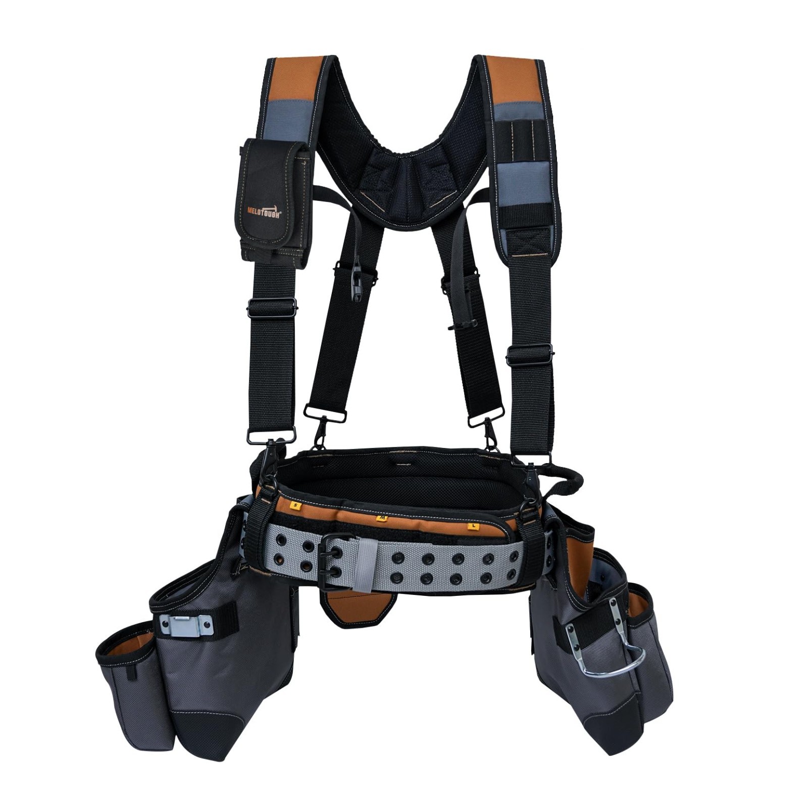 28-Pocket Heavy Duty Tool Belt with Padded Suspenders & Magnetic Holder – Perfec