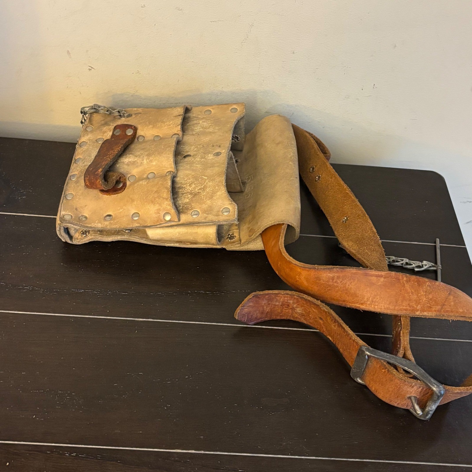 Vintage Leather Electrician Tool Pouch Belt Riveted Utility Bag 5166 Tan Brown