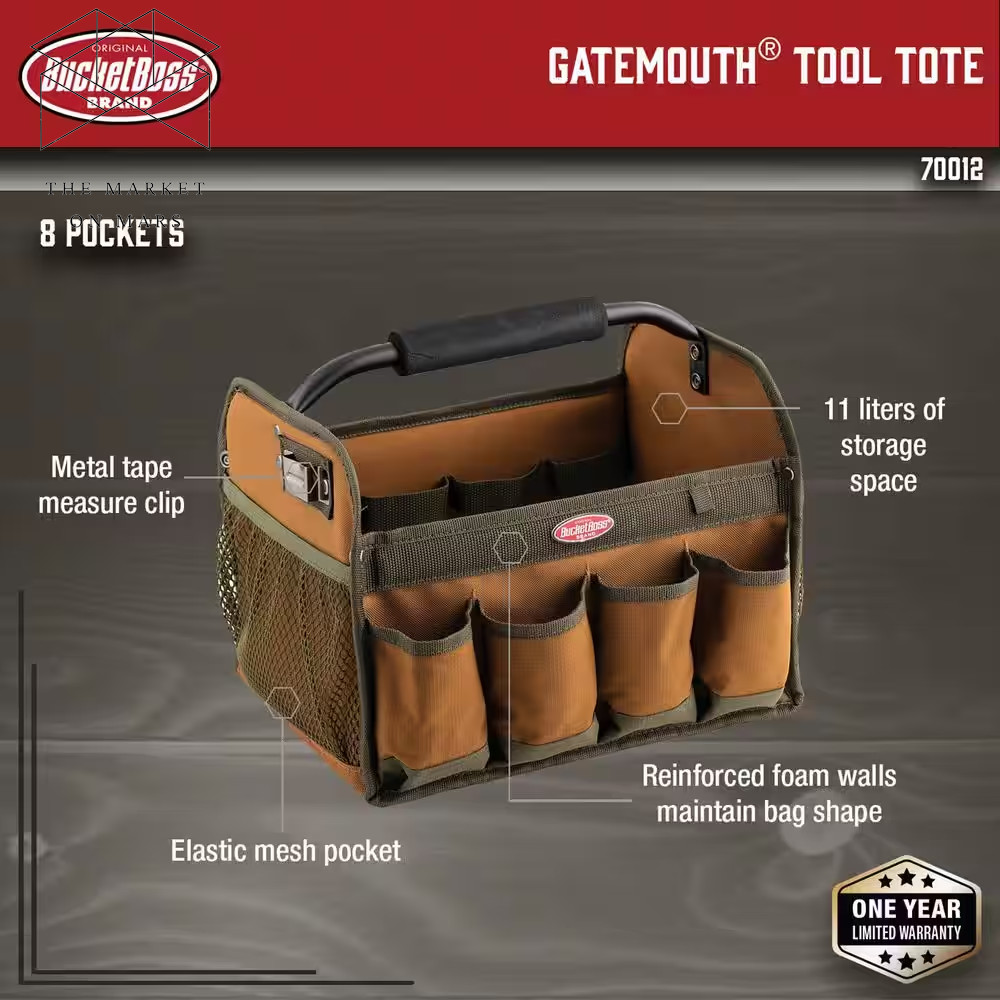 12 In. Open Top Tool Tote Bag Total 9 pockets