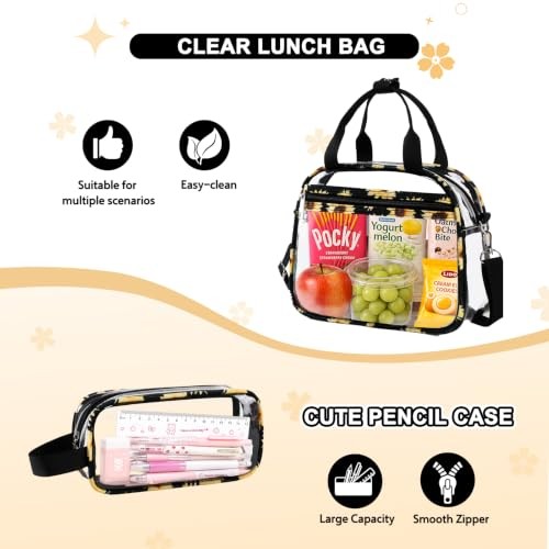 Clear Backpack for Girls – 3Pcs Heavy Duty Transparent Backpack Black Daisies