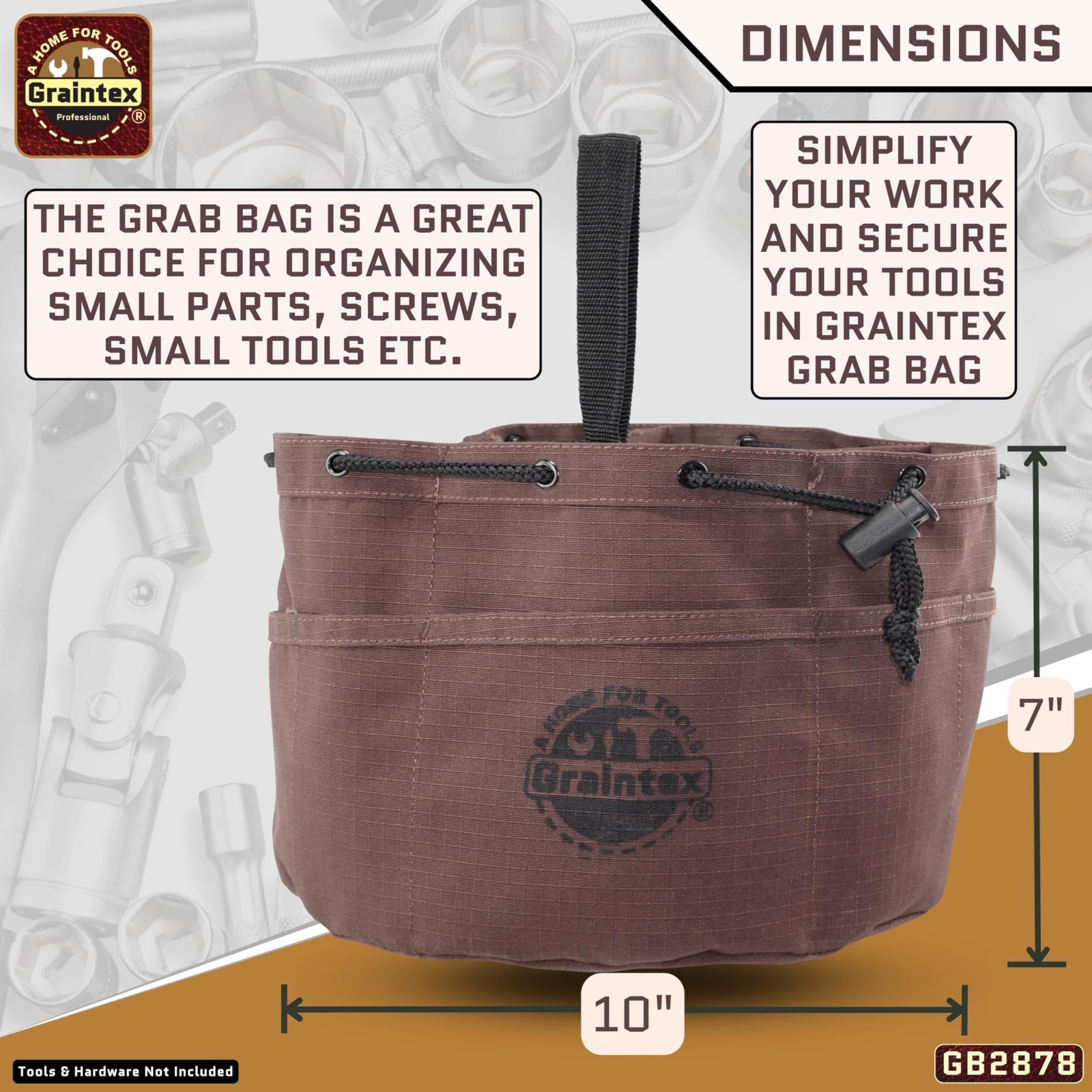 18 Pocket Canvas Drawstring Grab Bag – Tool Organizer Pouch for Small Parts & Sc