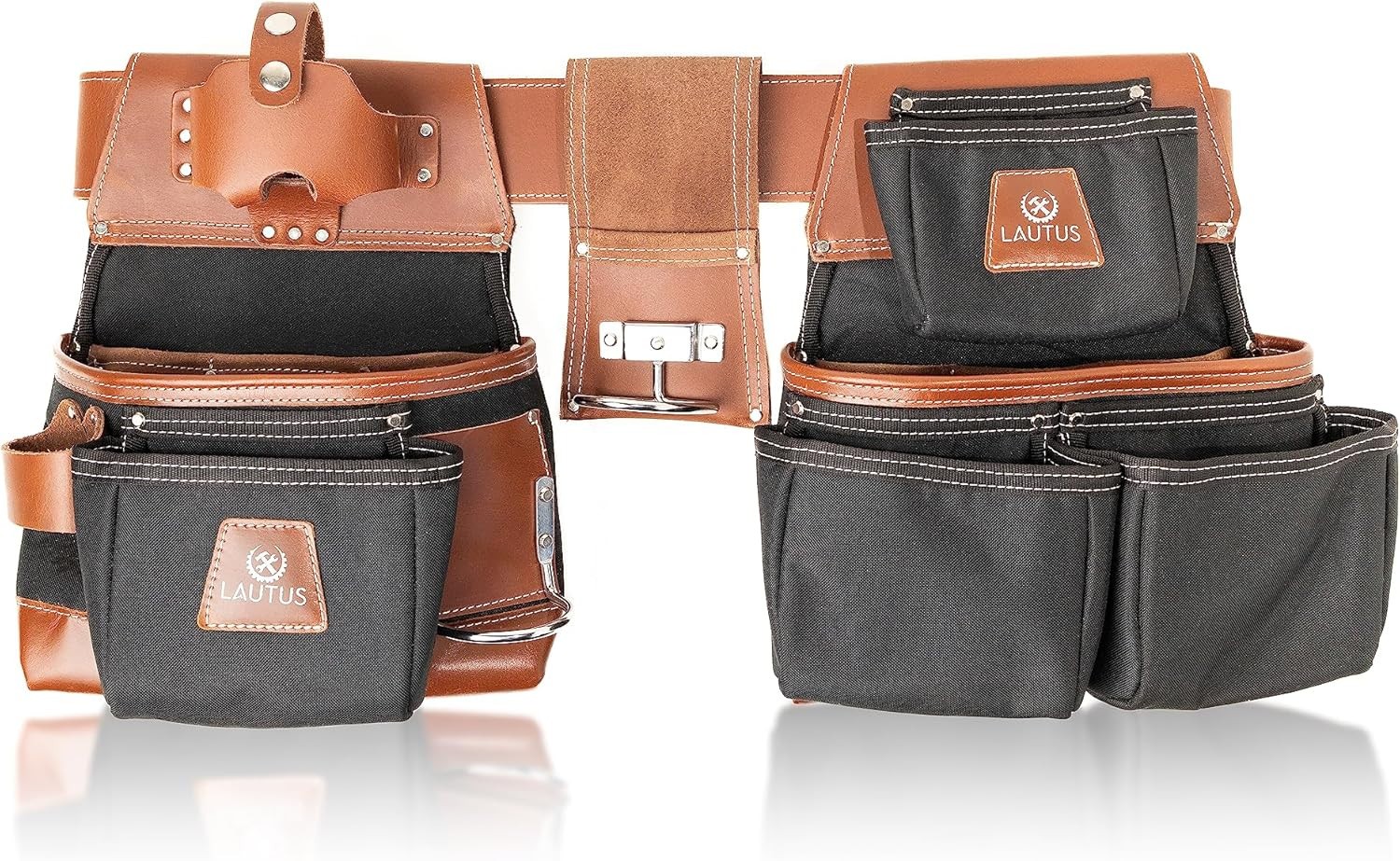 LAUTUS Oiled Tanned & Heavy Duty Nylon Tool Belt for All Trades (30-56″ Waist)