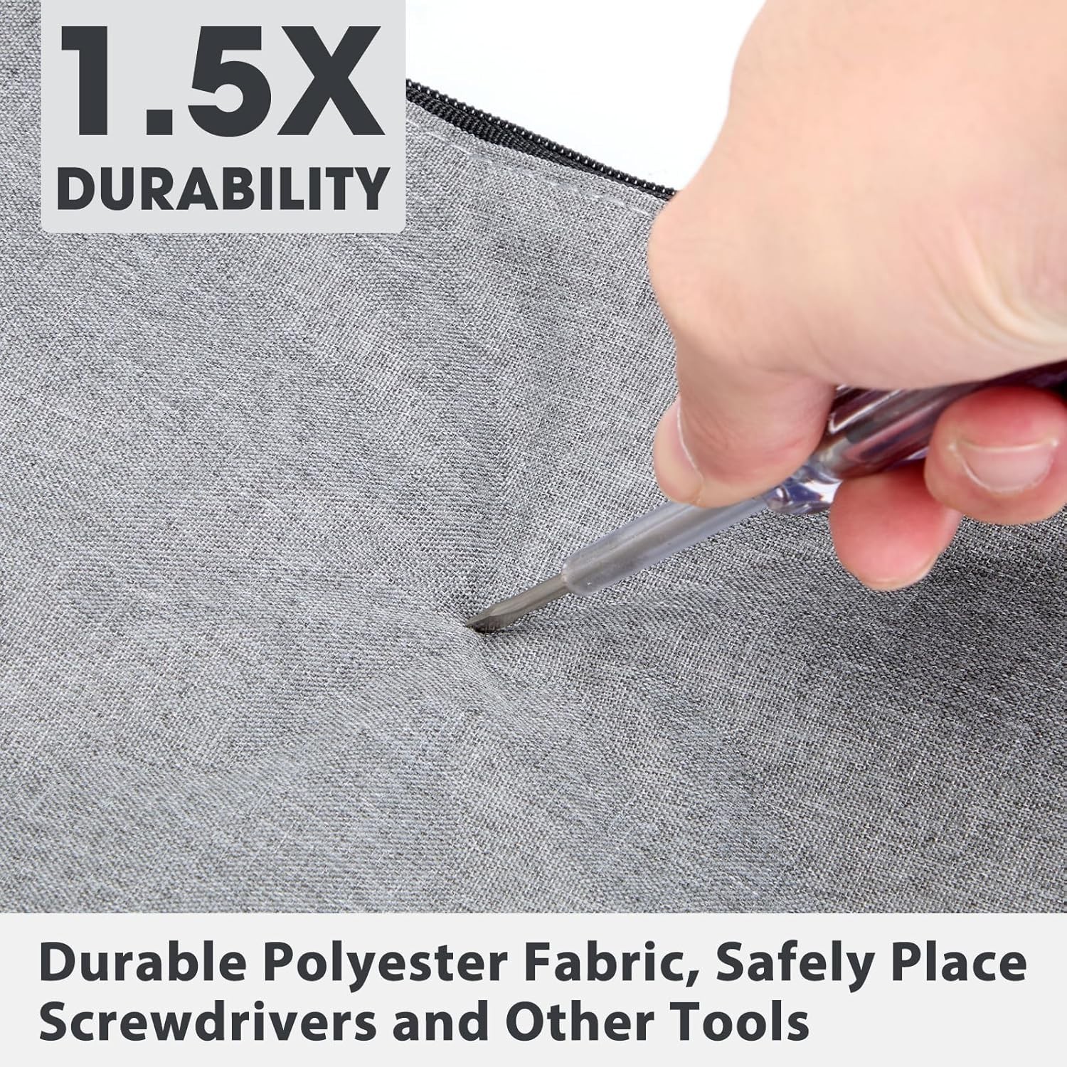 12 Inch Gray Tool Pouch Bag, Travel Organizer, Heavy Duty Polyester Grab Handle