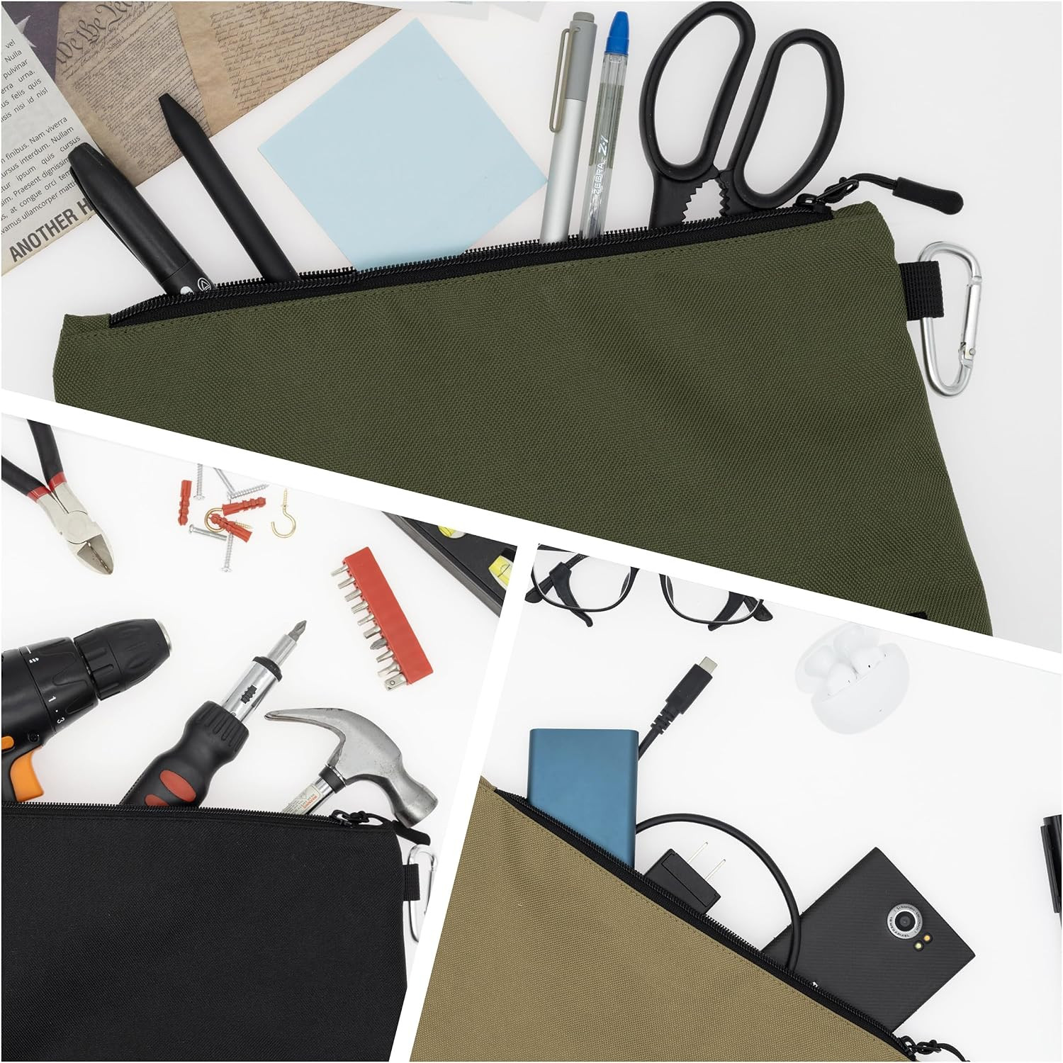 2 Pack Premium Tool Pouch Zipper Bag with Internal Pockets – Tan, Olive