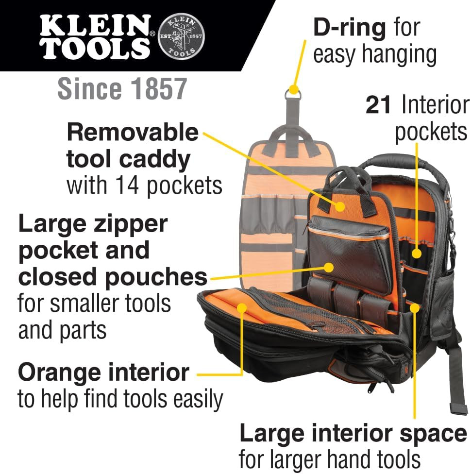 48-Pocket Electrician Tool Backpack with 11-in-1 Screwdriver & Nut Driver