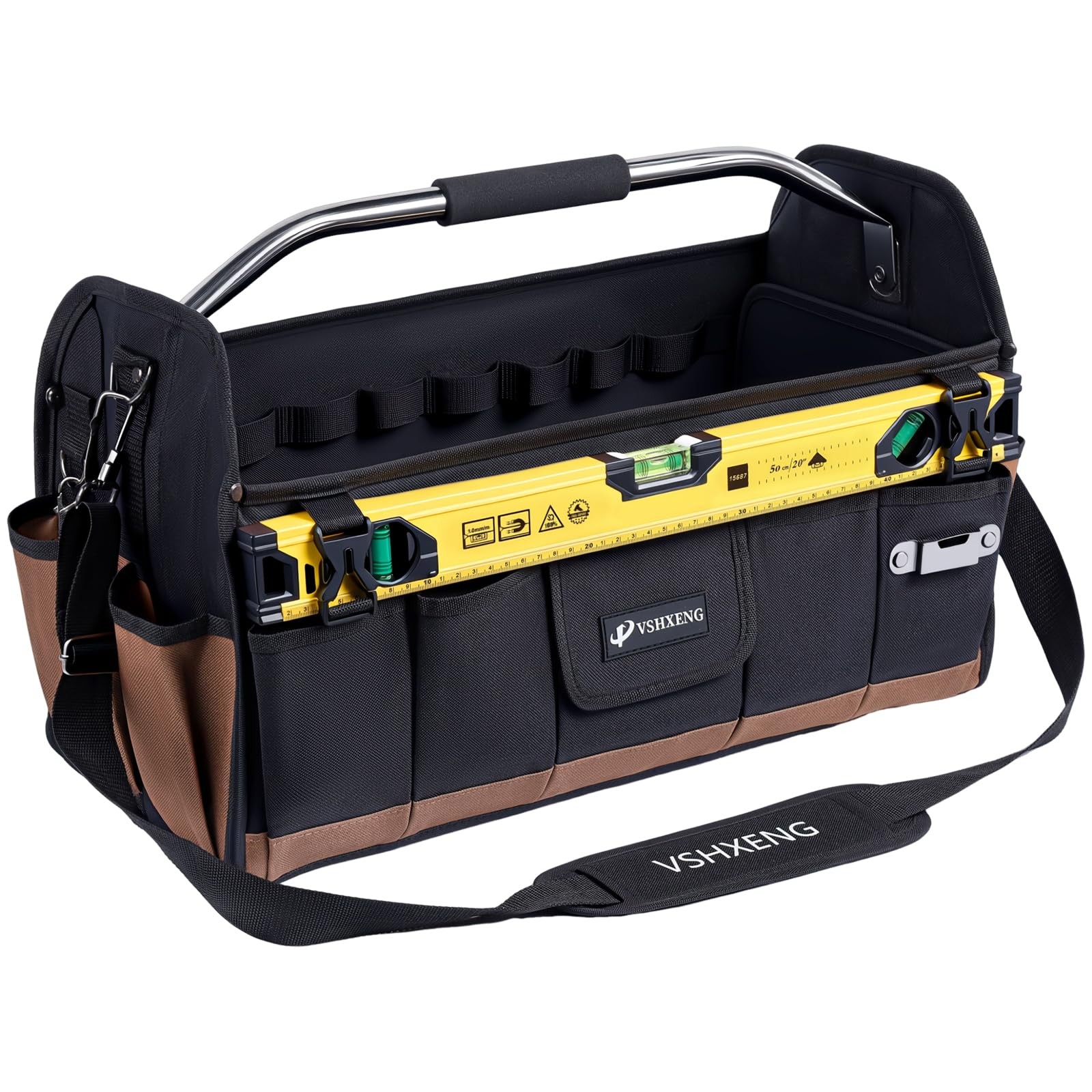 20 Inch Tool Bag Foldable 19 Pockets Organizer Open Top Tote Shoulder Strap
