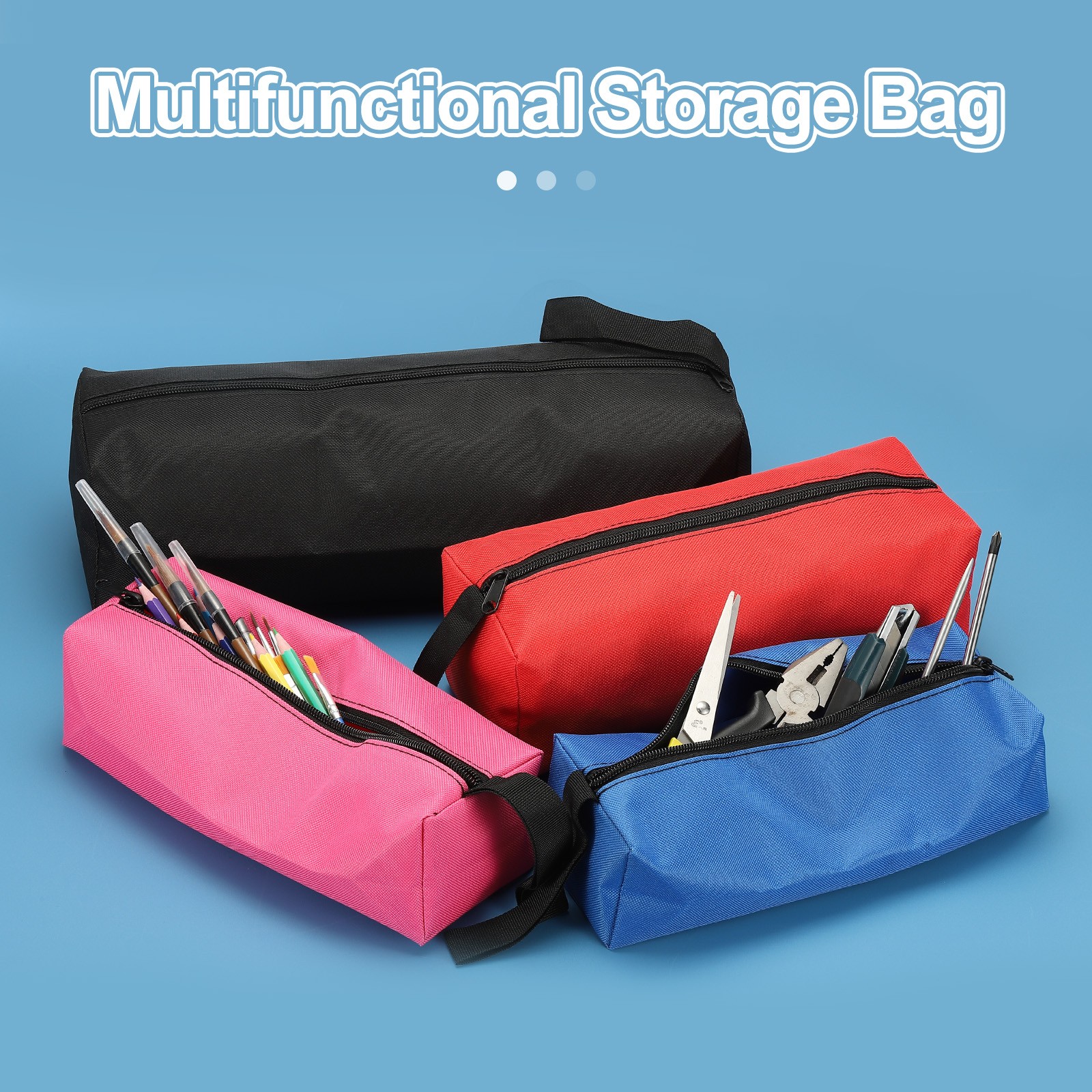 Zipper Utility Tool Bag 11.8x4x4 Inch Multi-purpose Tote Bag Pink