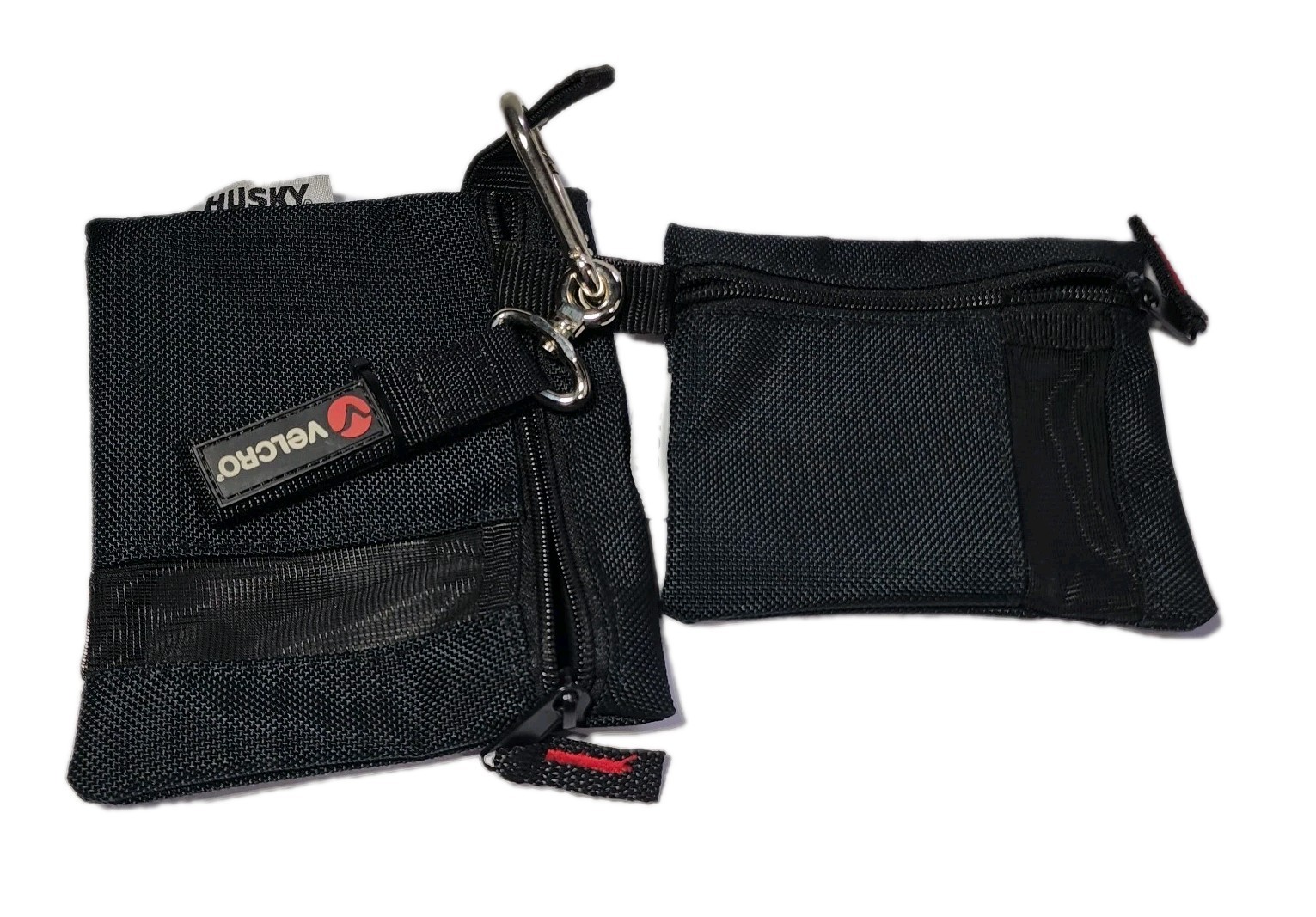 2 Husky Zipper Storage Pouches Work With Hook And Velcro Strap Set Mesh Strip